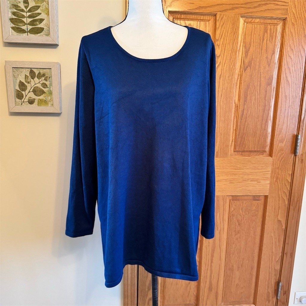Elie Tahari Tahari Sweater Womens Plus 1X Cobalt Blue Scoop Neck Tunic Size XL / US 12-14 / IT 48-50 - 1 Thumbnail