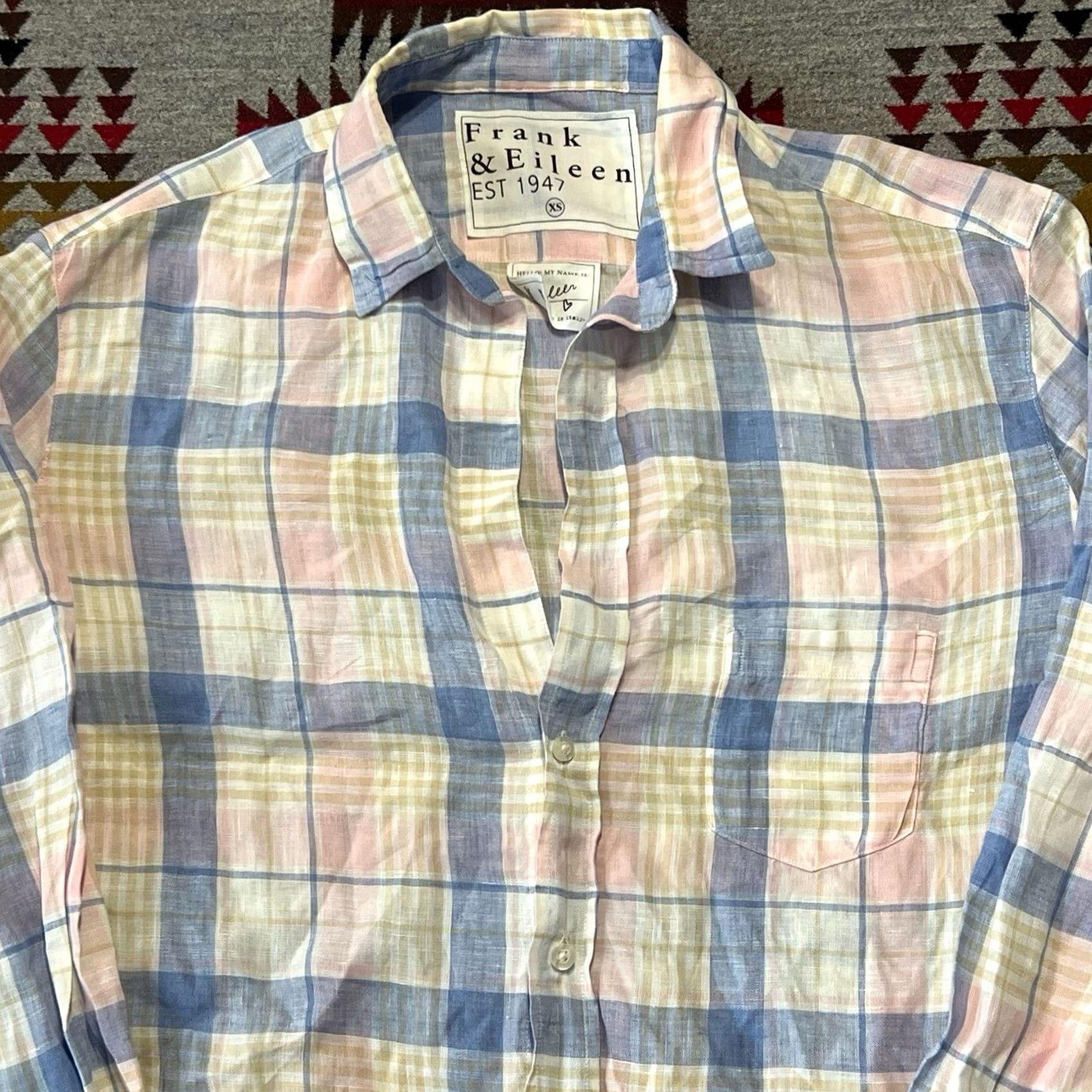 Frank & Eileen Frank & Eileen Shirt Womens XS Relaxed Button Up Plaid Linen Long Sleeve Multicolor C6 Size XS / US 0-2 / IT 36-38 - 7 Thumbnail
