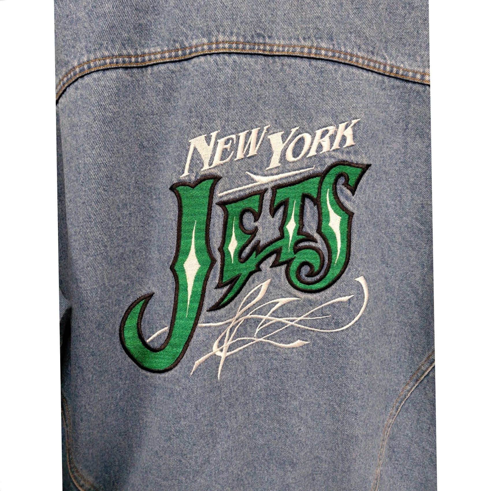 Vintage ProElite New York Jets Denim Jacket Blue Solid Long Sleeve Men Size L Size US L / EU 52-54 / 3 - 4 Thumbnail