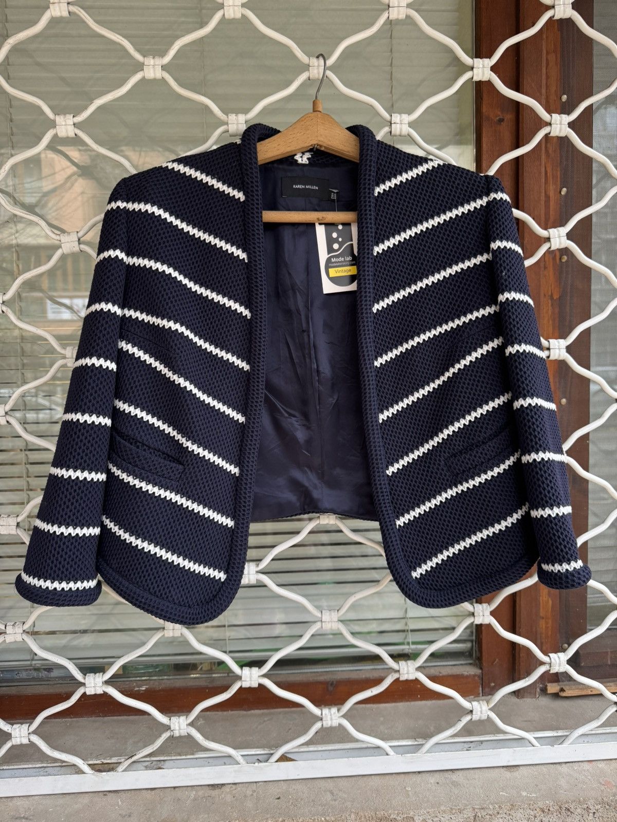 Karen Millen Karen Millen Navy Stripped Textured Jacket Parisian Chic Size L / US 10 / IT 46 - 4 Thumbnail