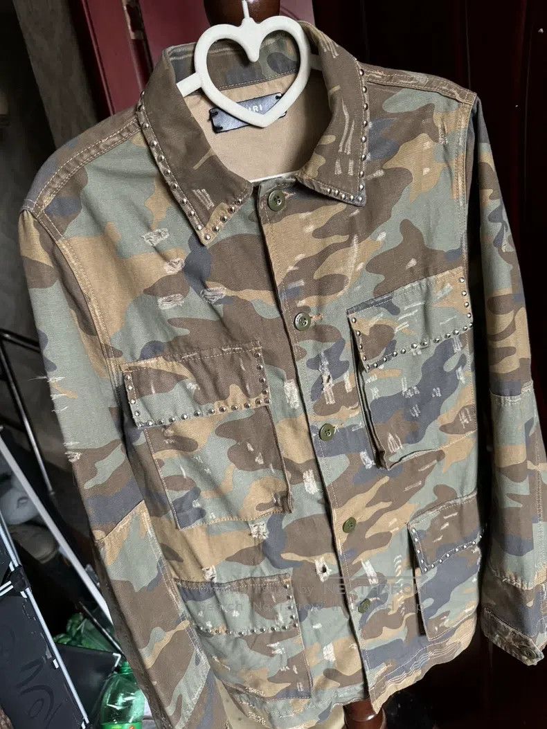 Amiri Amiri Denim Camo Shirt with Studs Size US S / EU 44-46 / 1 - 2 Thumbnail