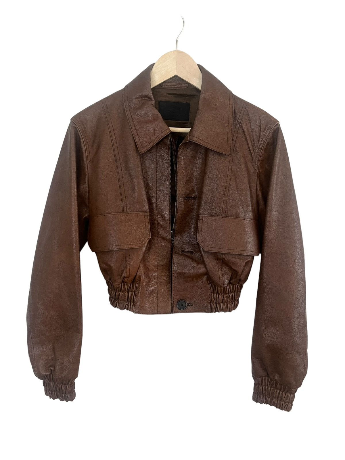 image of Vintage Prada Leather Cropped Jacket Runway 2002 in Brown, Women's (Size Small)