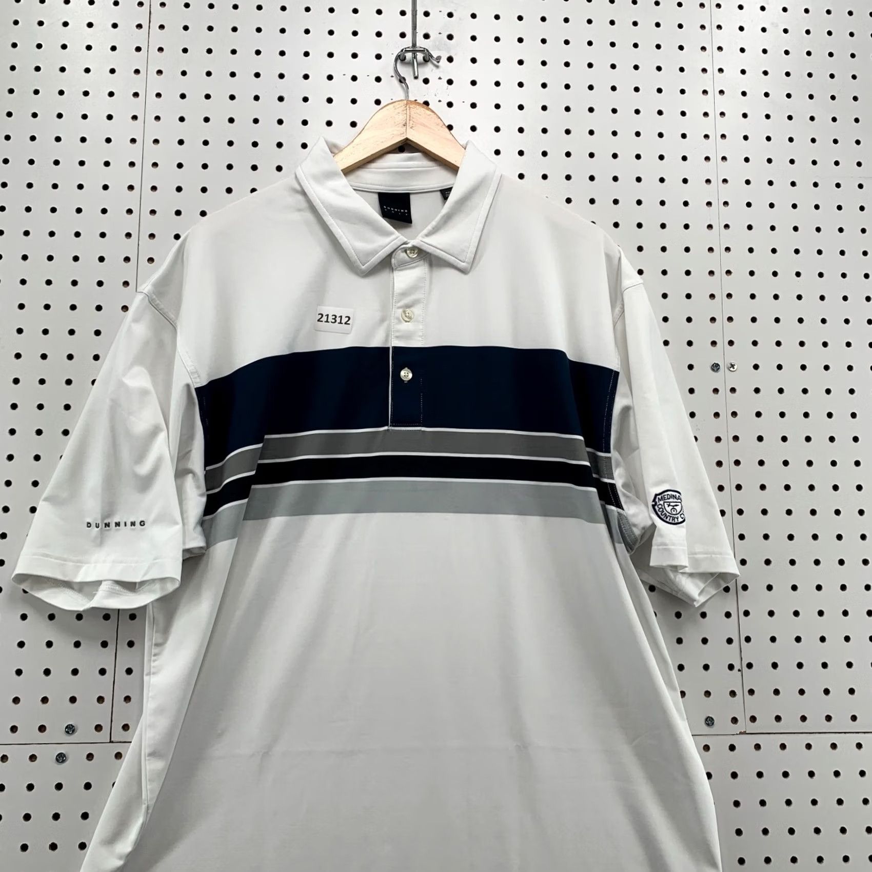 Vintage Dunning Polo Shirt Medinah Country Club White Blue Stripe Mens 2XL Size US XXL / EU 58 / 5 - 2 Thumbnail