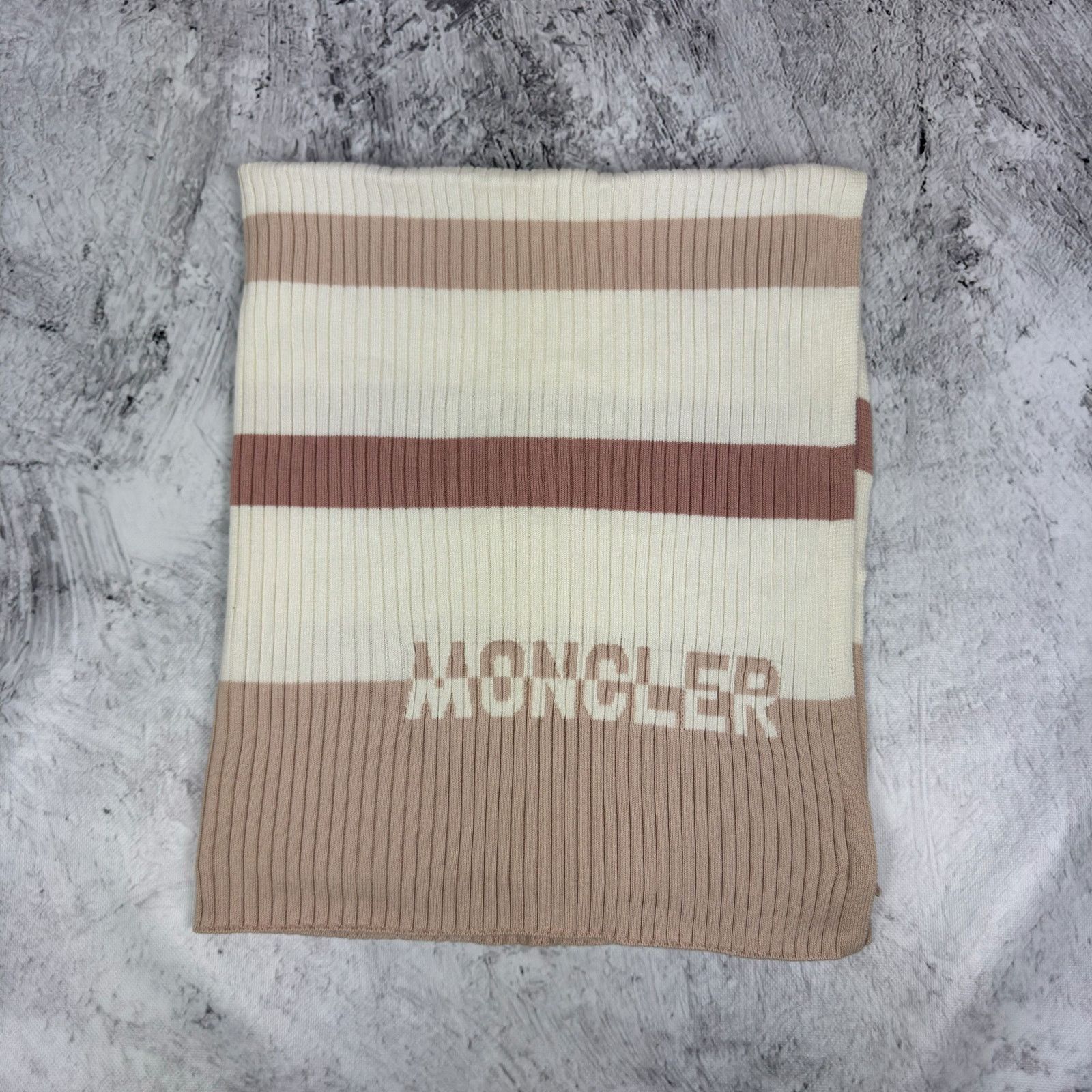 Moncler Moncler Coperta Tricot Women Pink White Cotton Striped Scarf Size ONE SIZE - 2 Thumbnail