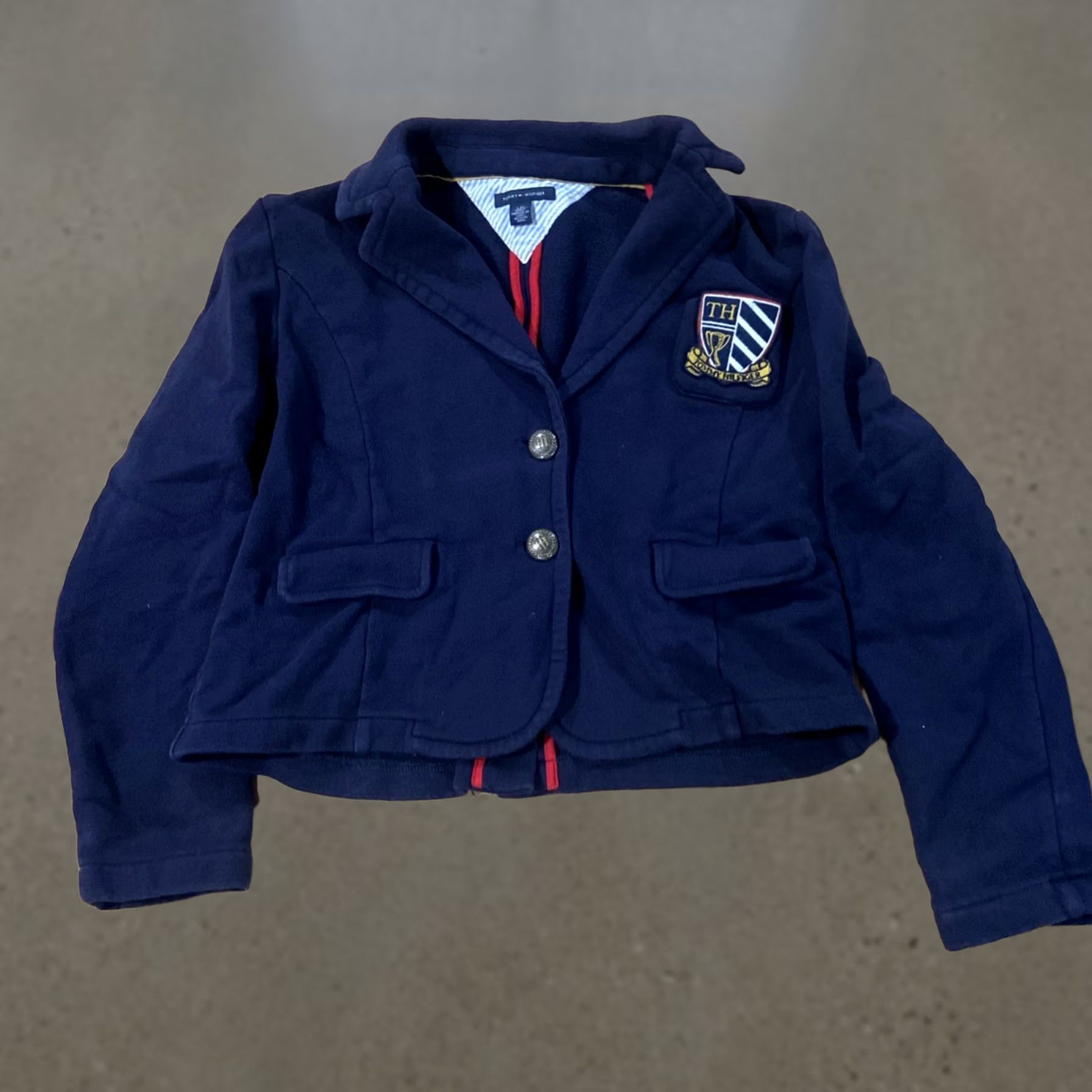 Tommy Hilfiger Tommy Hilfiger Jacket Knit Cotton Crest Blazer Womens L Navy Blue Size L / US 10 / IT 46 - 1 Thumbnail