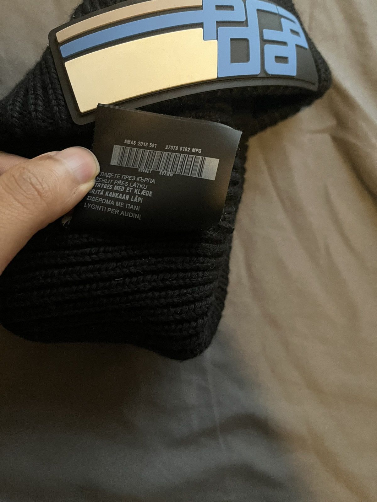 Prada Prada Rubber Patch Wool Beanie - BLK/BLUE/WHITE Size ONE SIZE - 7 Thumbnail