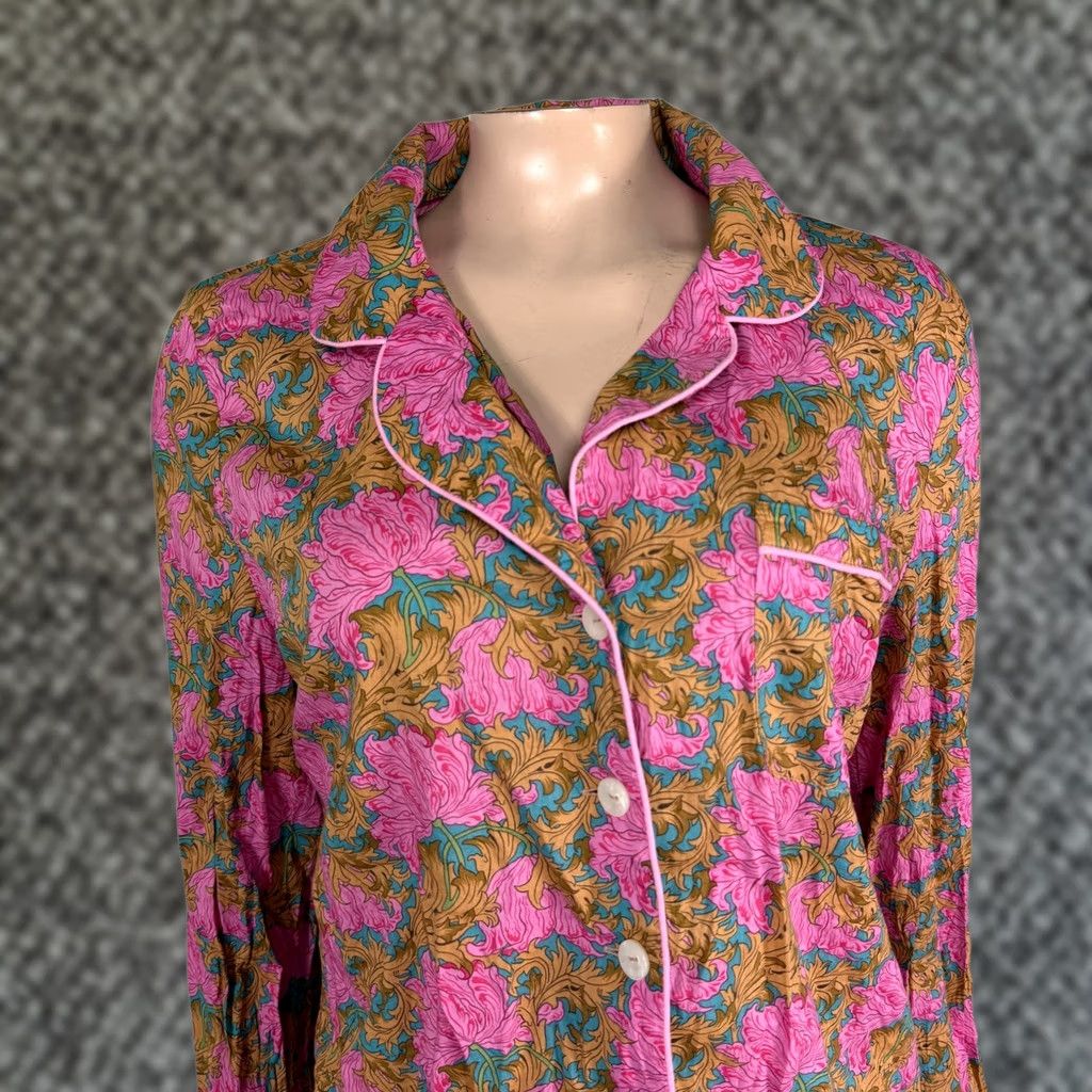 Liberty London Liberty London Women's Pajama Top Shirt Floral Sleep Shirt Pink Cotton Silk Lightweight Button Long Sleeve Small S Size S / US 4 / IT 40 - 1 Thumbnail