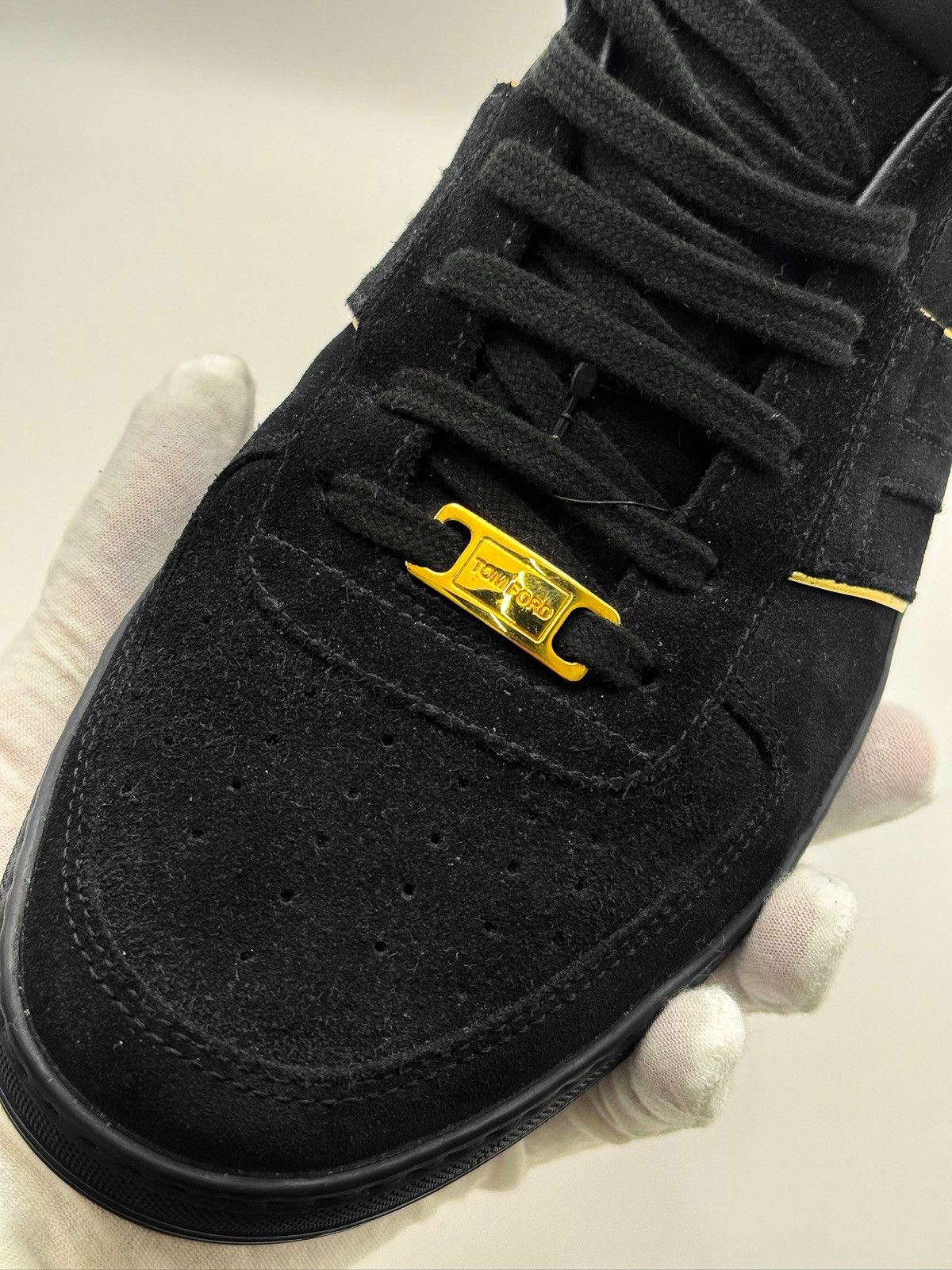 Tom Ford Tom Ford Radcliffe Black Suede Gold Hardware Luxury Sneakers Size US 10 / EU 43 - 9 Thumbnail