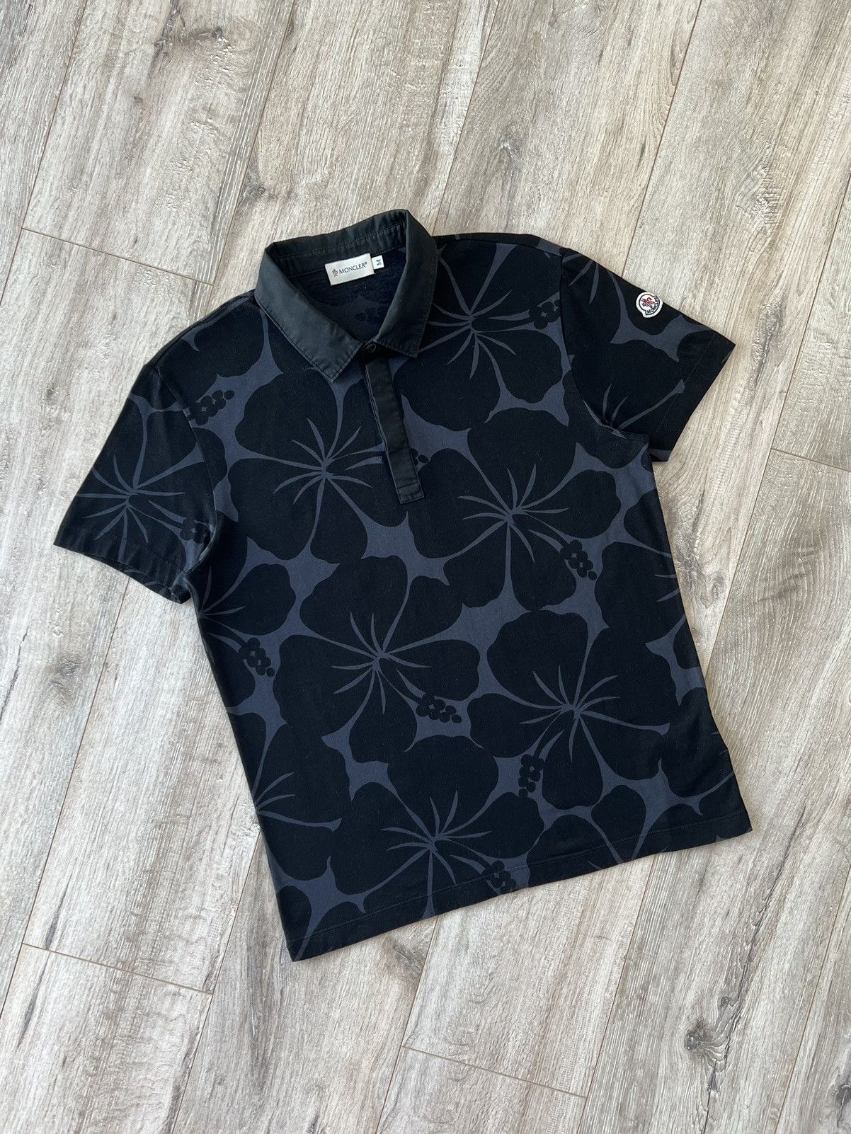 Moncler MONCLER Polo Shirt Cotton Hawaiian Pattern Logo Patch | Grailed