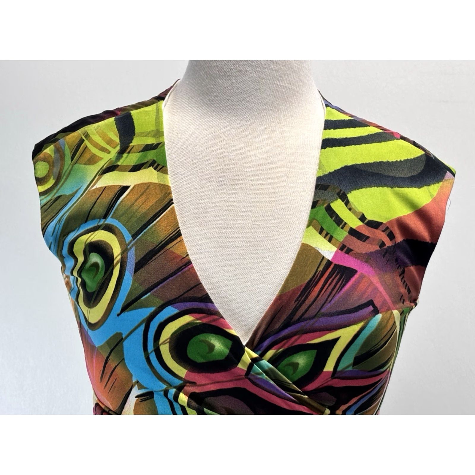 Joseph Ribkoff JOSEPH RIBKOFF Colorful Faux Wrap Dress Size 8 Women’s Sleeveless V-Neck Short Geometric Print Party Casual Size M / US 6-8 / IT 42-44 - 5 Thumbnail