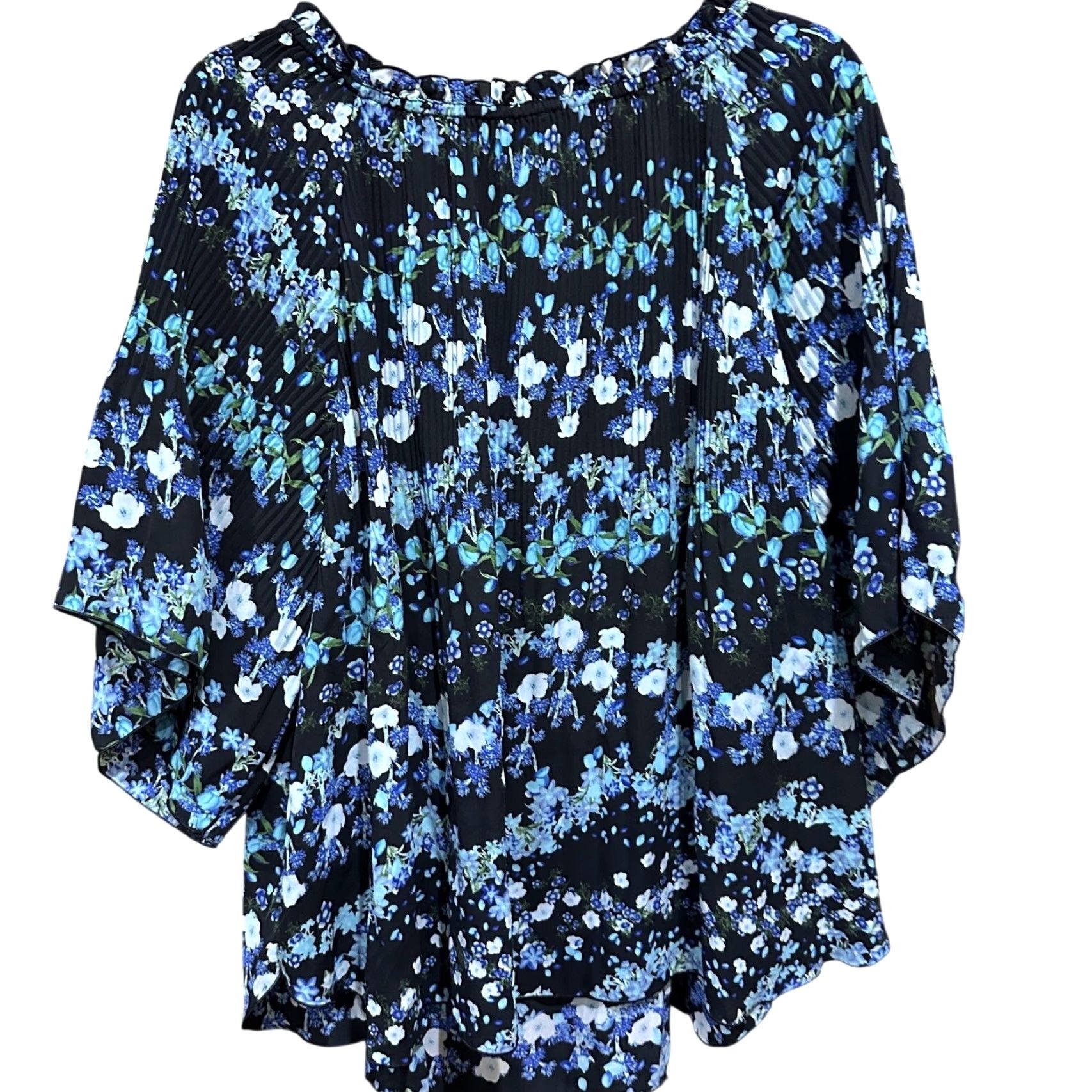 Worthington Worthington Blouse Women XL Black Blue Floral Pleated Smocked Peasant Top Boho Size XL / US 12-14 / IT 48-50 - 3 Thumbnail