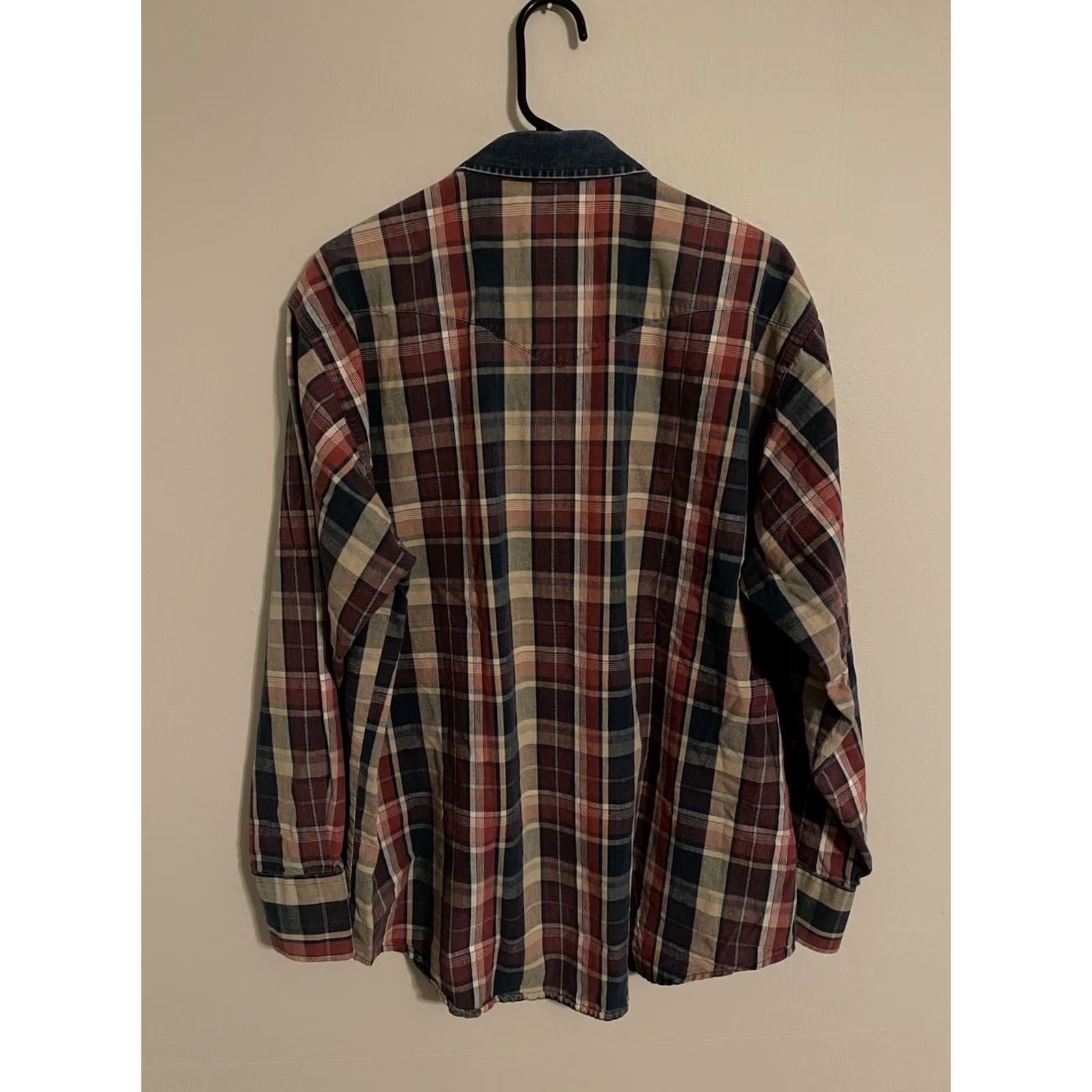 Wrangler VINTAGE Wrangler Western Denim Collar Plaid L/S Pearl Snap Cowboy Shirt Men's XL Size US XL / EU 56 / 4 - 4 Thumbnail