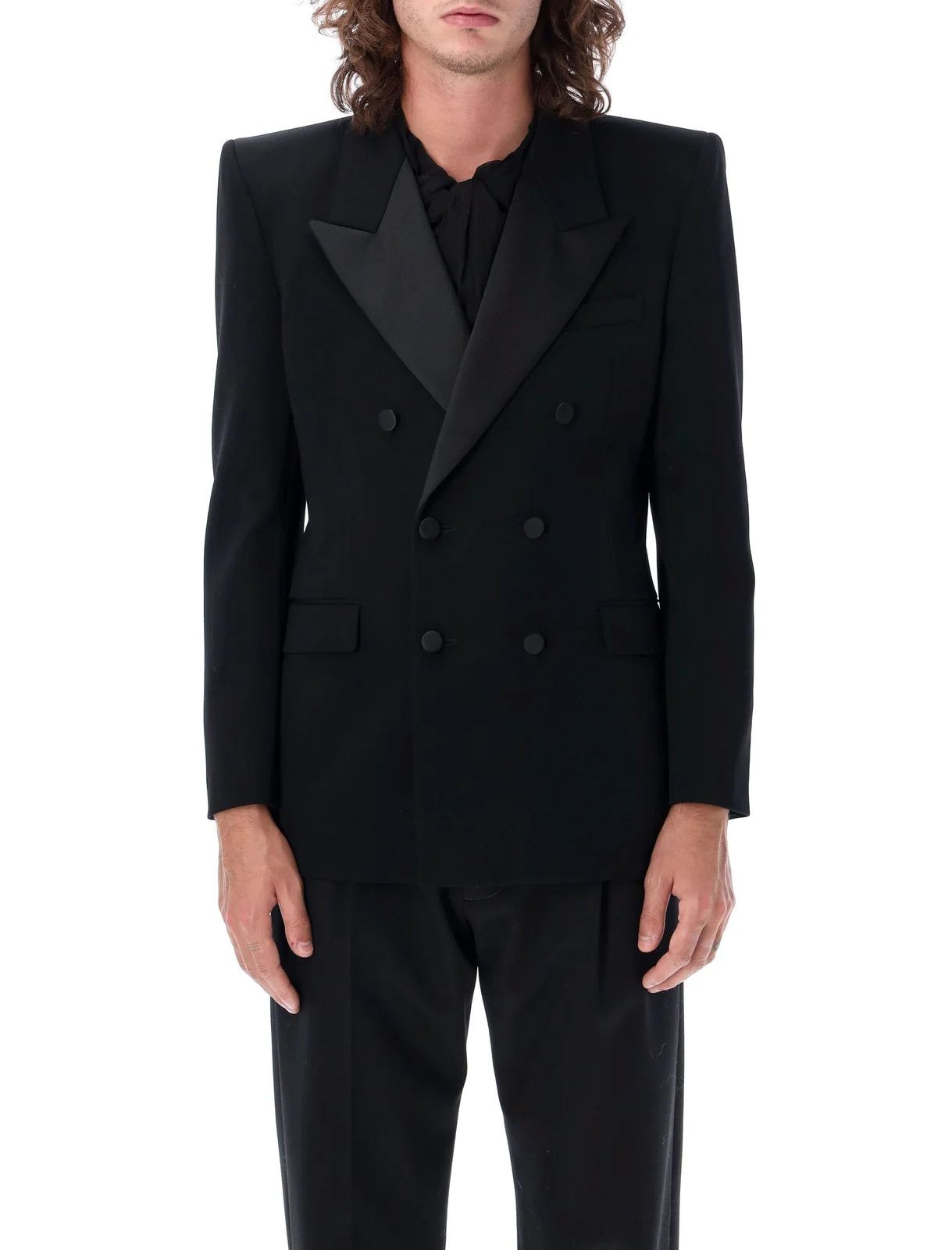 Saint Laurent Paris o1s1wg111224 Tuxedo Jacket In Grain De Poudre in Black Size US S / EU 44-46 / 1 - 3 Thumbnail