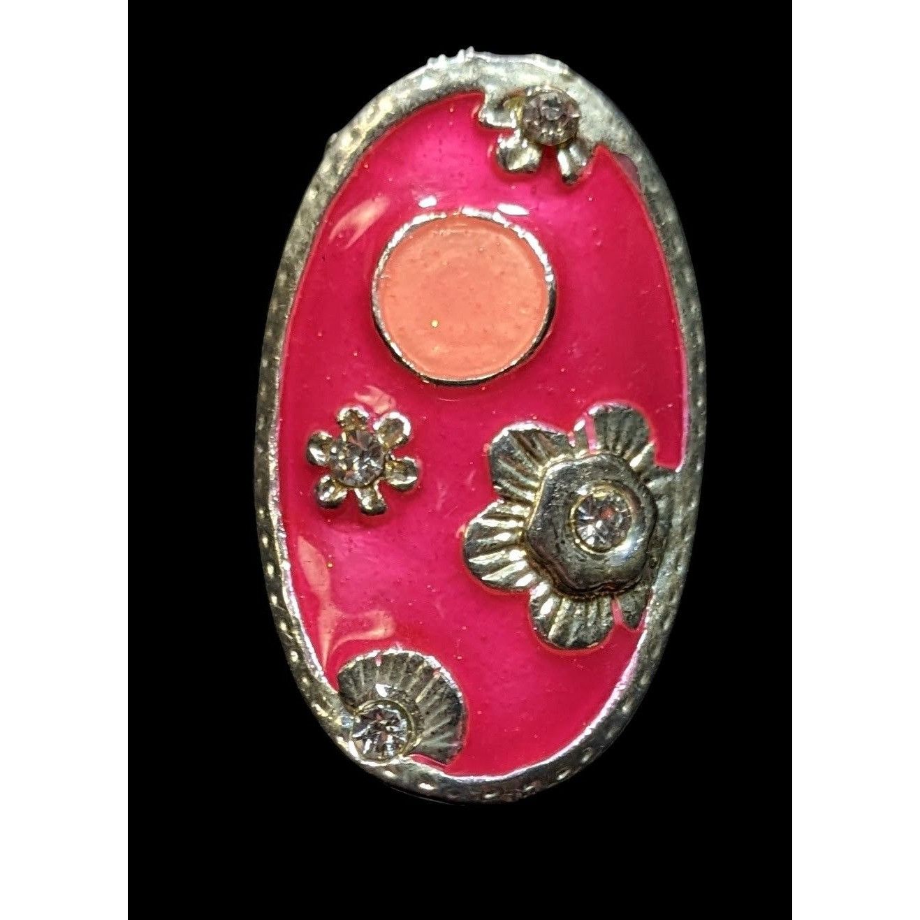 Other Retro Floral Pink Enamel And Silver Tone Oval Ring Size ONE SIZE - 1 Thumbnail