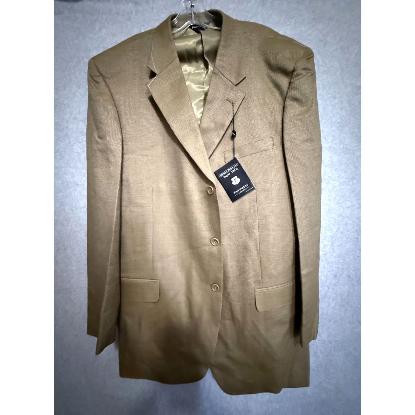 Vintage Ferretti Uomo Suit Men's Italian Gold Merino Wool 46 R Jacket 43L Pants NWT Size 46R - 2 Thumbnail
