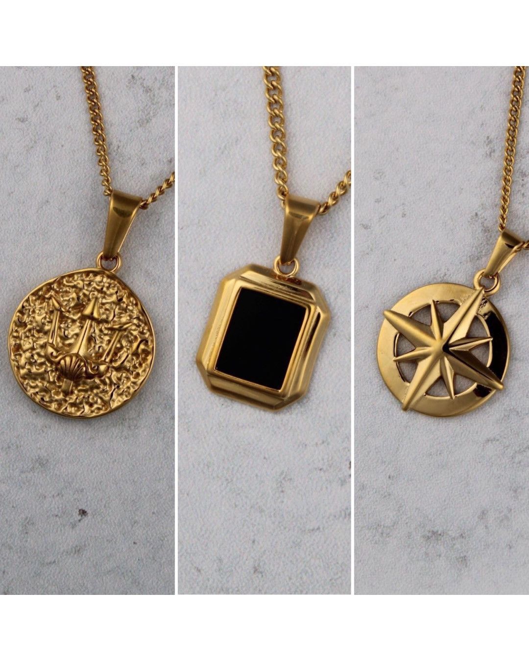 Jewelry Gold Pendants Set - Trident / Onyx / North Star Size ONE SIZE - 1 Thumbnail