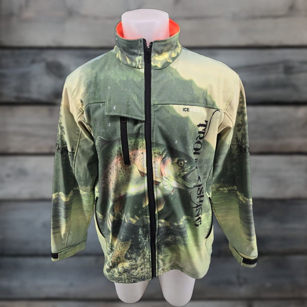 Gloverall IceField Trout Fishing All Over Print Green Gore Tex Jacket Soft Shell 2XL Mens Windbreaker Regular Size XL? Size US XXL / EU 58 / 5 - 1 Thumbnail