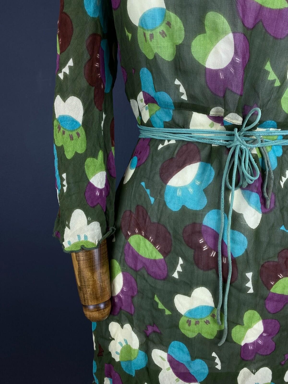 Designer Gudrun Sjoden Green Floral Wrap Belted 3/4 Dress Size M Size M / US 6-8 / IT 42-44 - 9 Thumbnail