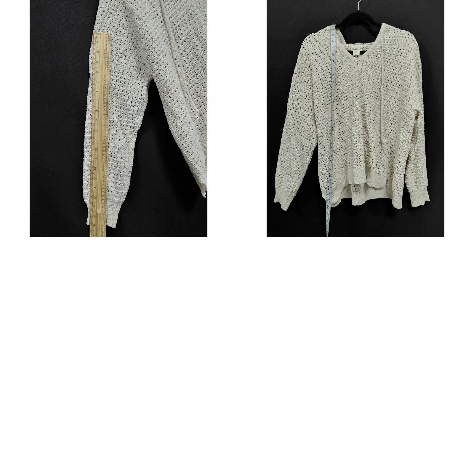 Vintage Artelier Nicole Miller Knit Hoodie Sweater White 1X Women Long Sleeve V-Neck Pullover" Size XL / US 12-14 / IT 48-50 - 8 Thumbnail