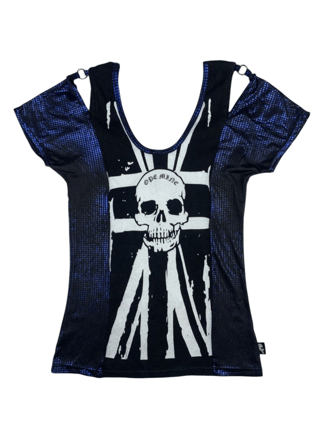 Opemine Punk Multifabric Skull Flag Graphic Buckle Top