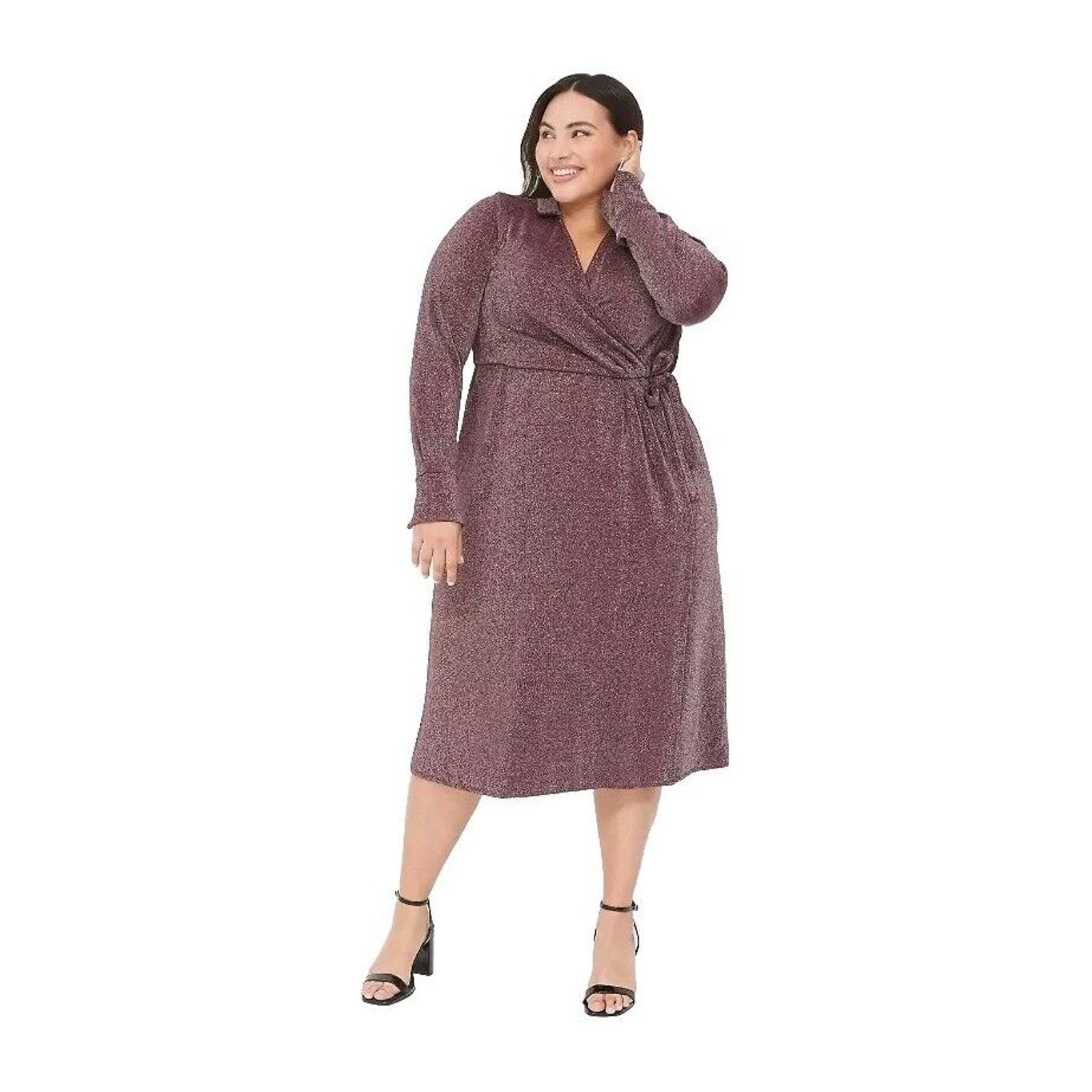 Other Lane Bryant Lurex Faux-Wrap Dress Plus 22 Cranberry Sparkle Size 3XL / US 20-22 - 3 Thumbnail