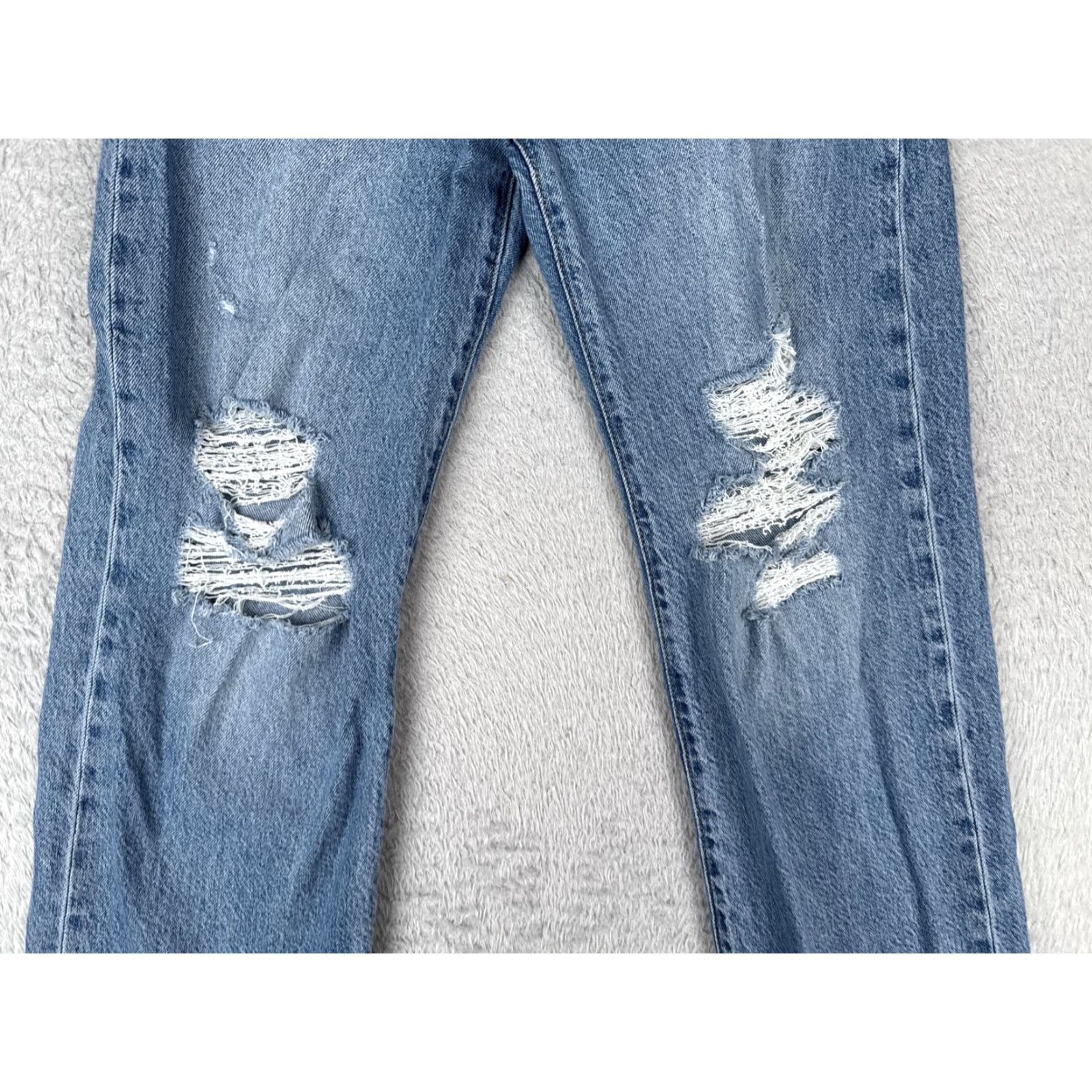 Levi's Levis Ribcage Straight Ankle Jeans Womens 24 Blue Distressed High Rise 24x26 Size 42" / US 20 - 3 Thumbnail