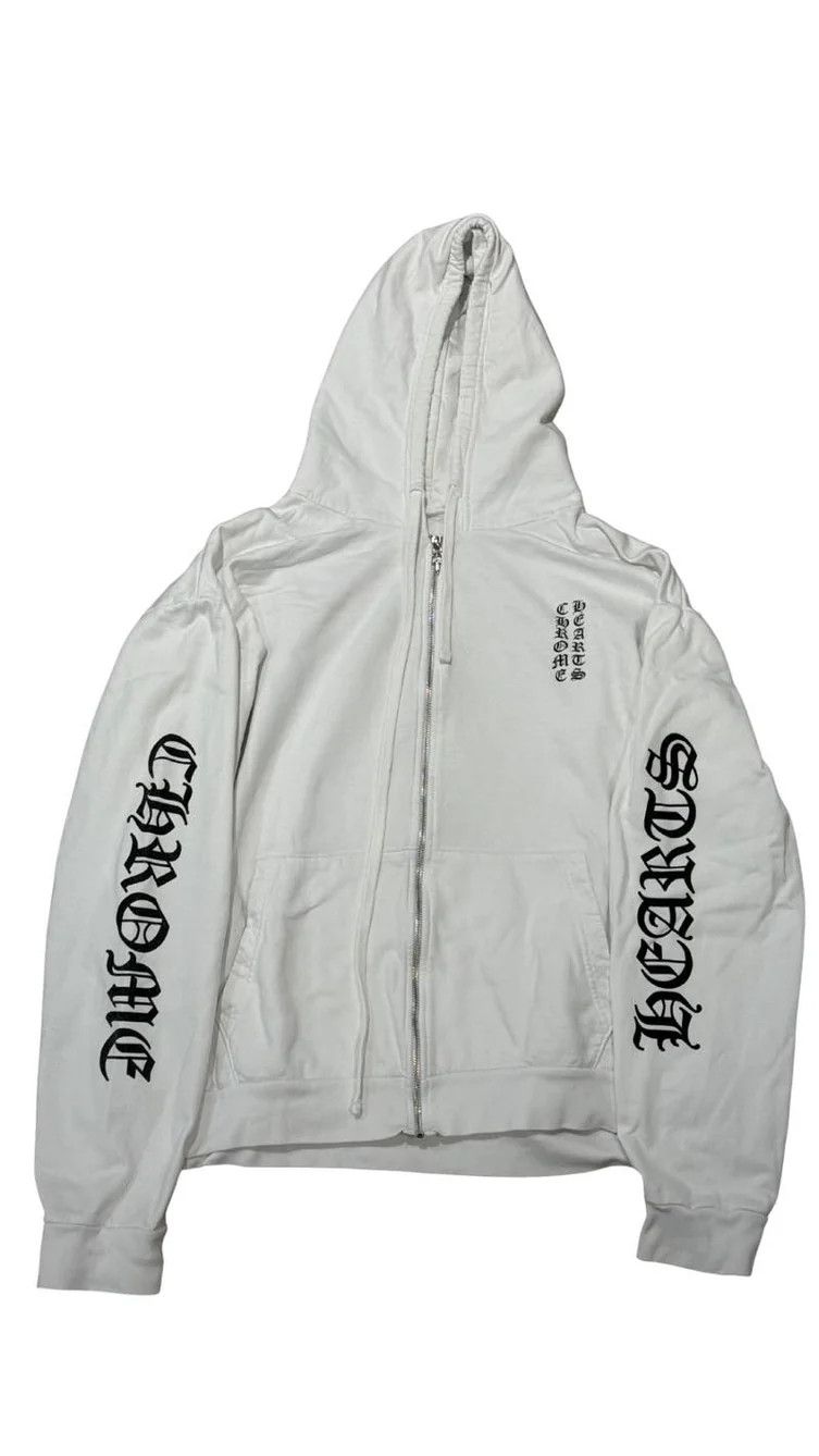 Chrome Hearts Chrome Hearts Vertical Logo White Zip-Up Hoodie Size US XL / EU 56 / 4 - 1 Thumbnail