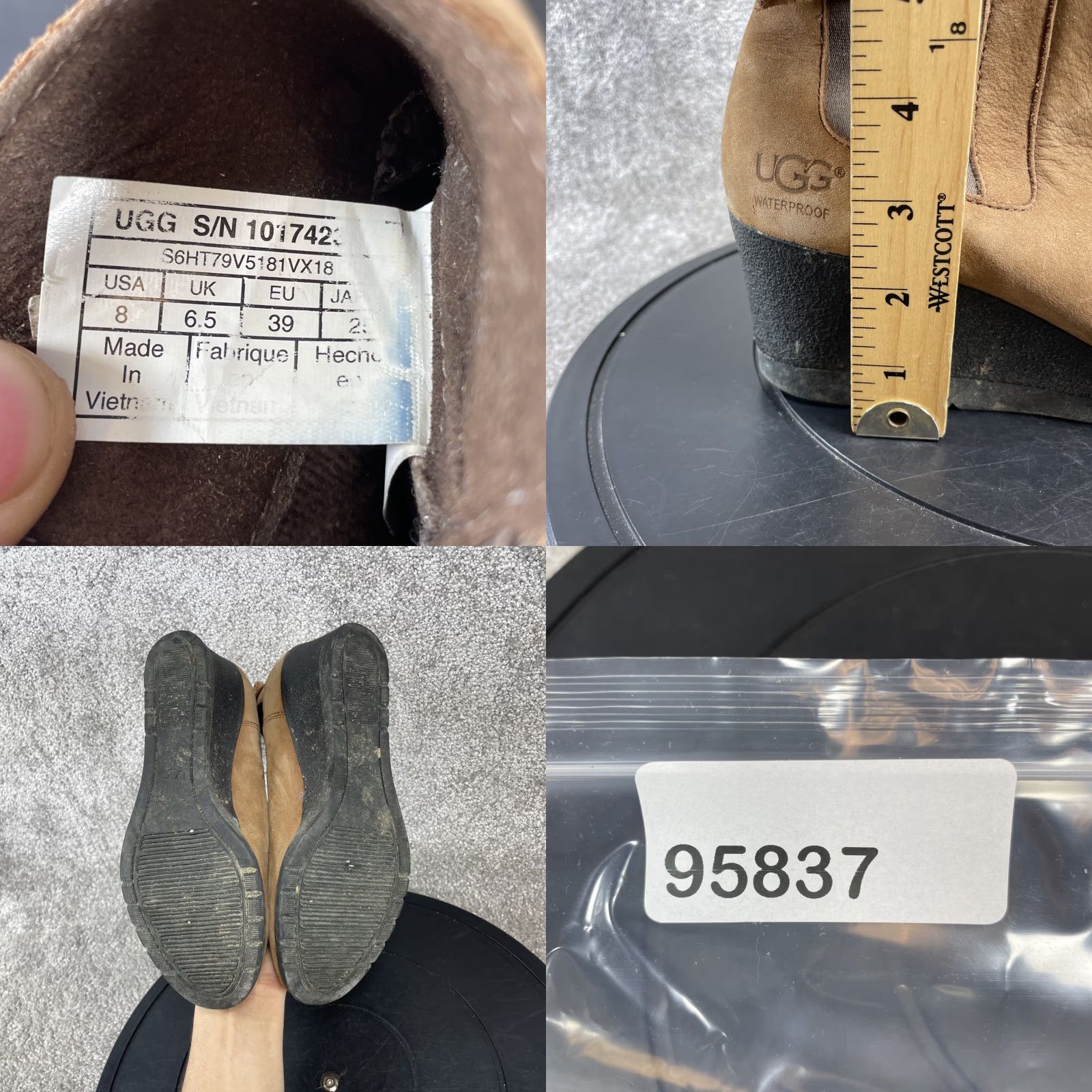 Ugg VINTAGE UGG Boots Women Size 8 Brown Leather Wedge Heel Waterproof Bootie Casual Fall Winter Size US 8 / IT 38 - 8 Thumbnail