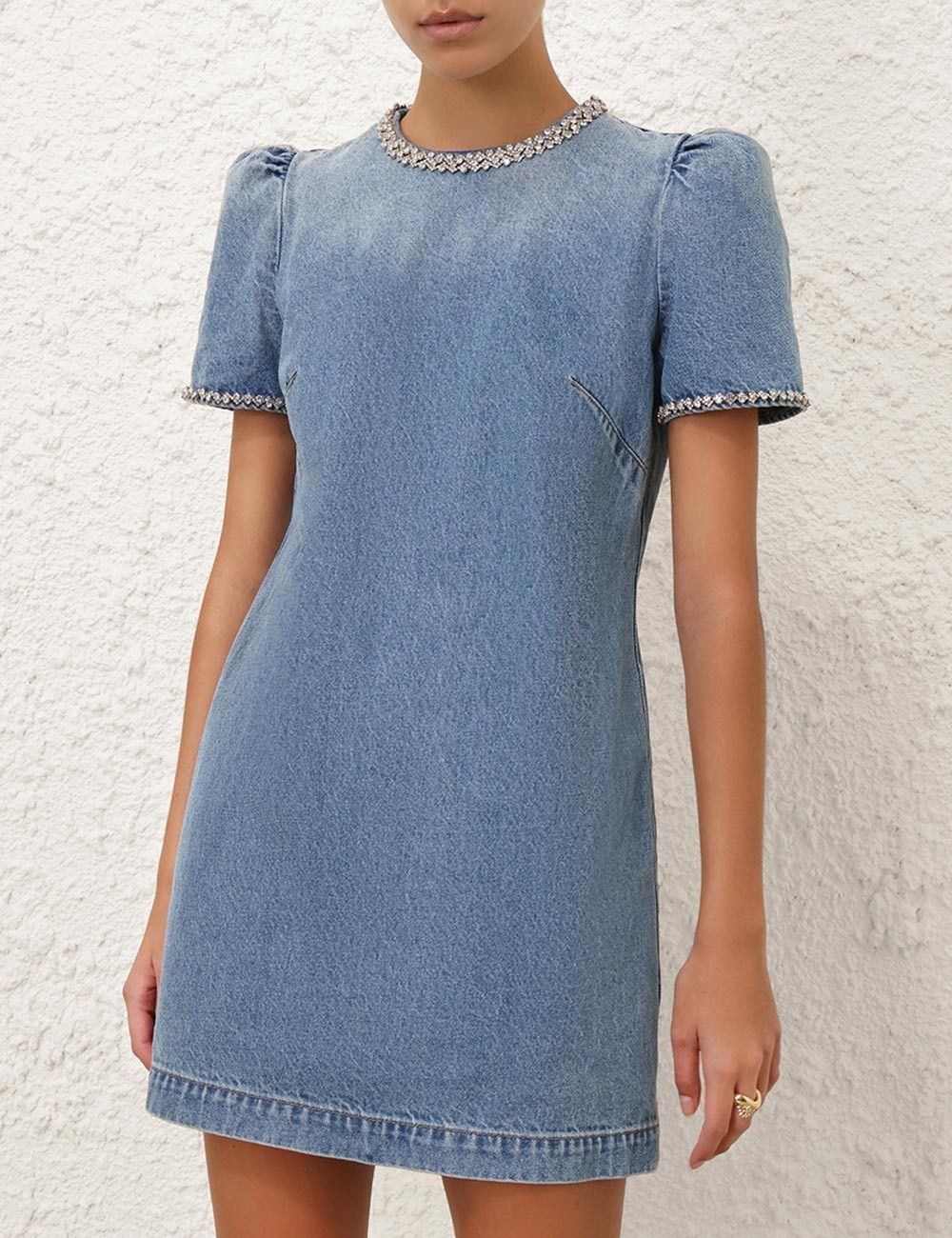 Zimmermann oc11z1025 Crush Embellished Denim Dress in Blue Size L / US 10 / IT 46 - 2 Thumbnail