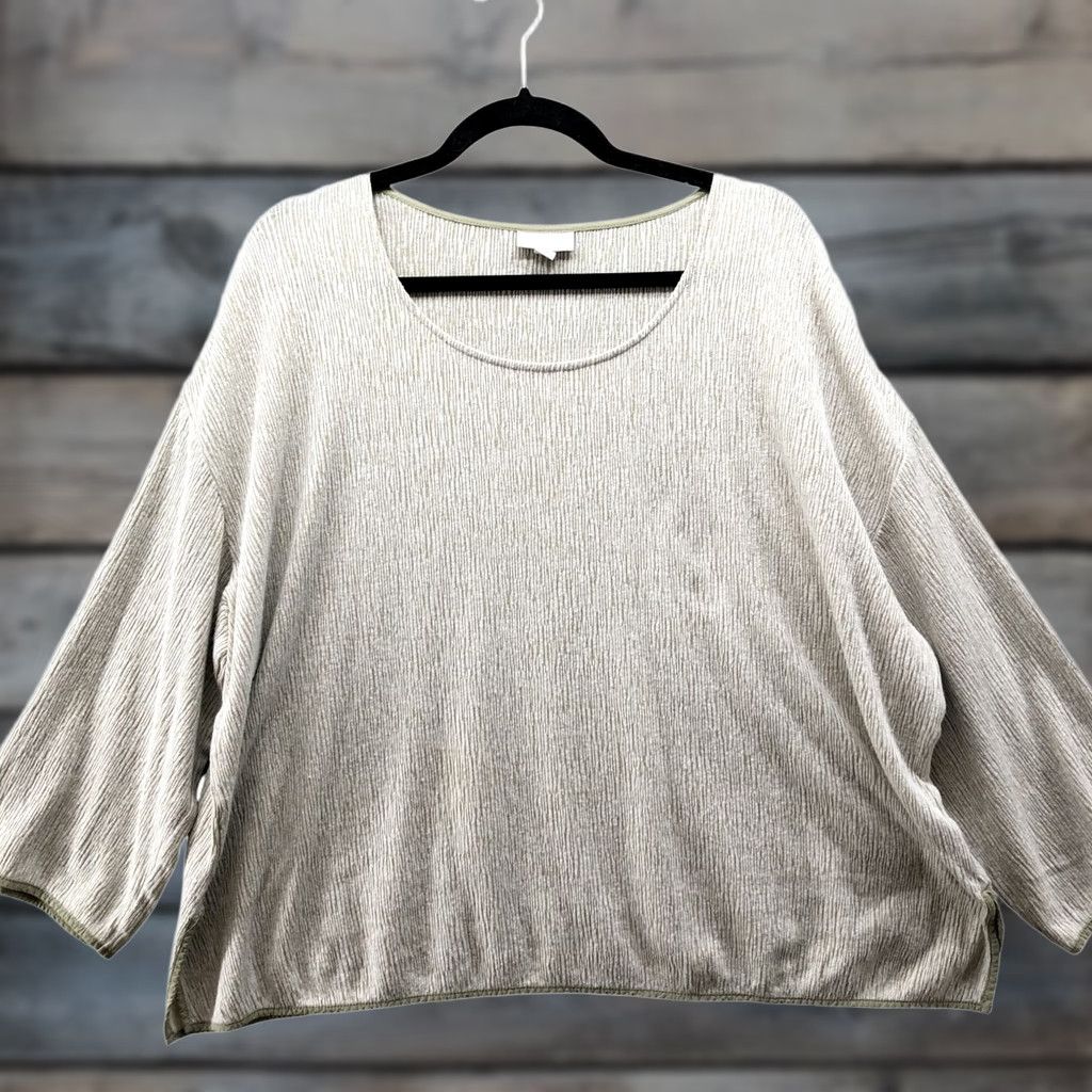 J. Jill J. Jill Linen Blend Long Sleeve Top Womens XL Sage Green Ribbed Round Neck Shirt Size XL / US 12-14 / IT 48-50 - 1 Thumbnail