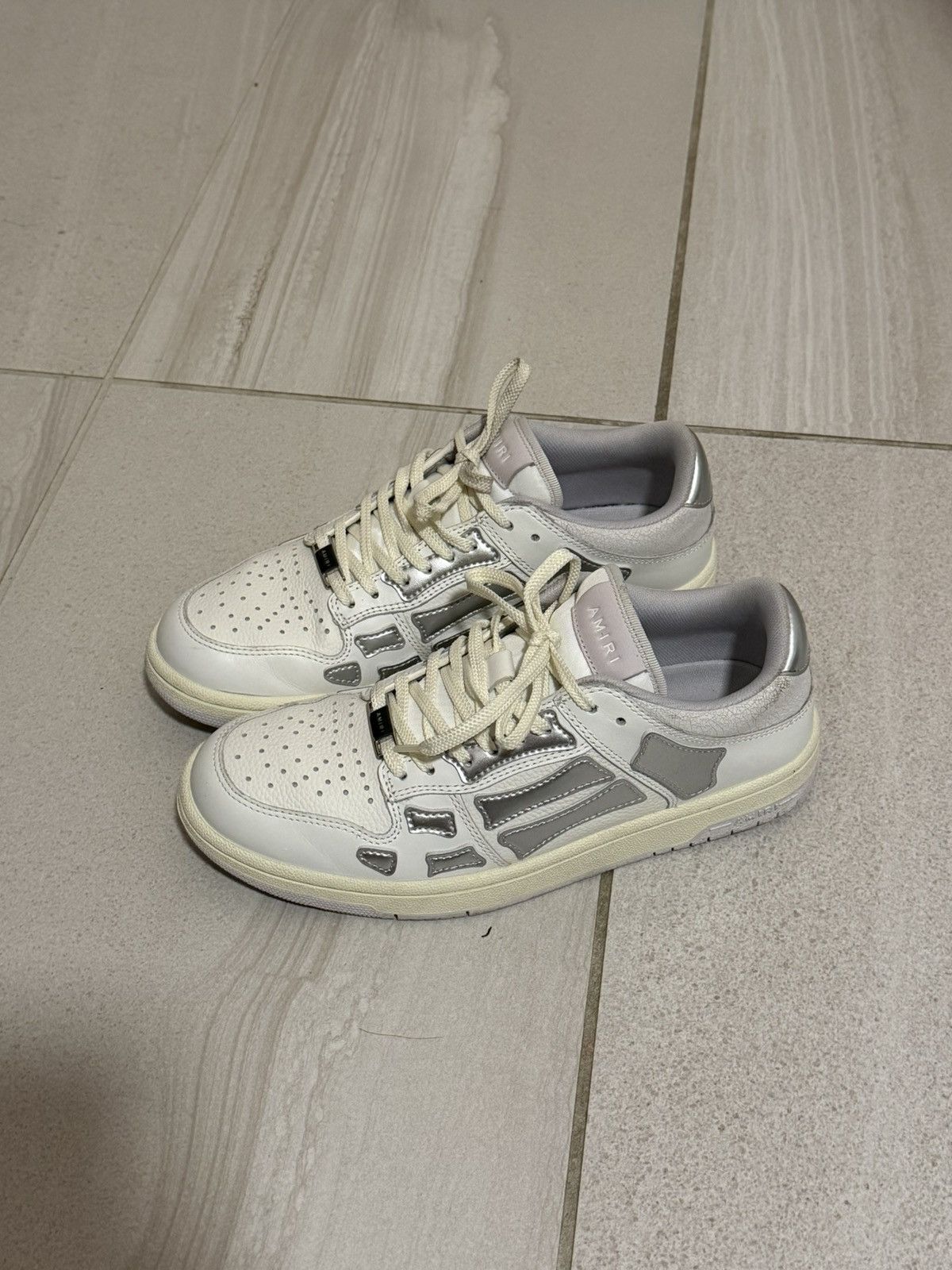 Amiri Amiri White & Silver Metallic Skel Top Sneakers Size US 7 / EU 40 - 2 Thumbnail