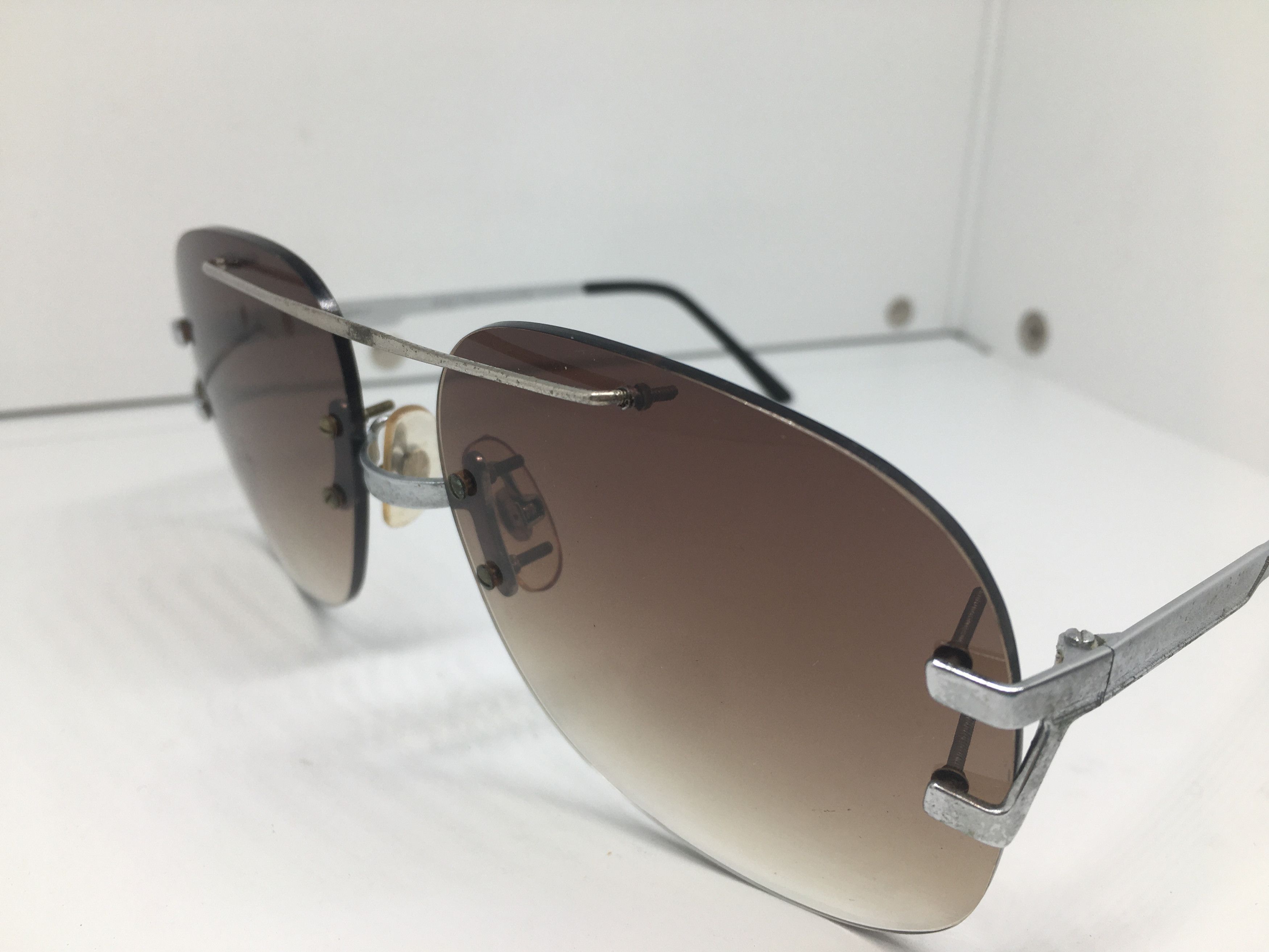 Vintage Vintage 70s Silver Rimless Avitor Sunglasses Frame Italy Size ONE SIZE - 3 Thumbnail