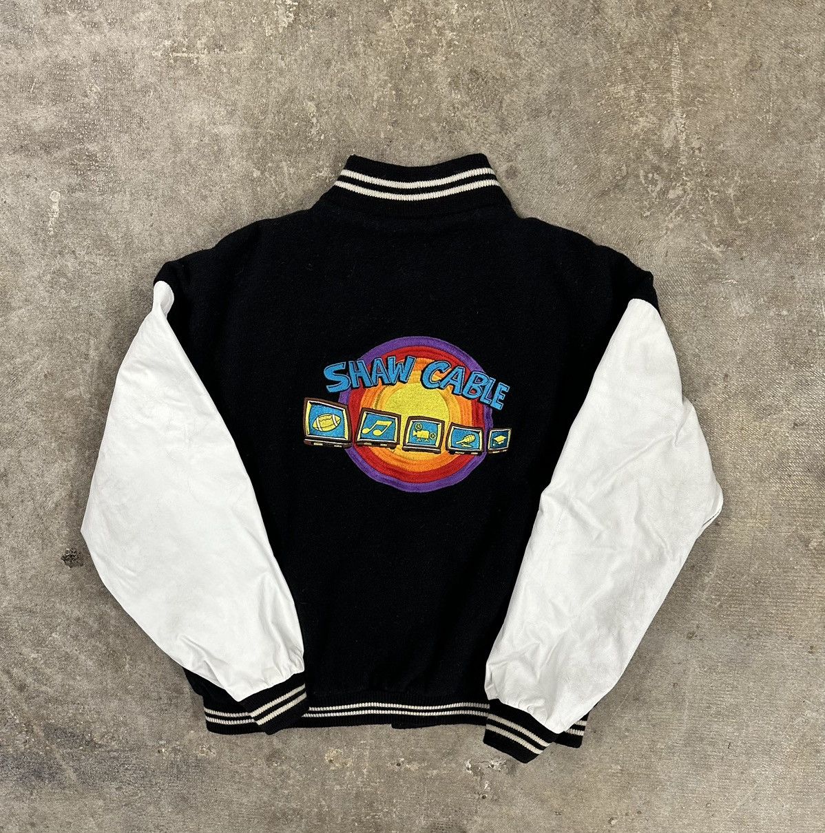 Vintage Vintage 90s Shaw Cable Leather Varsity Promo Jacket Size US M / EU 48-50 / 2 - 1 Thumbnail