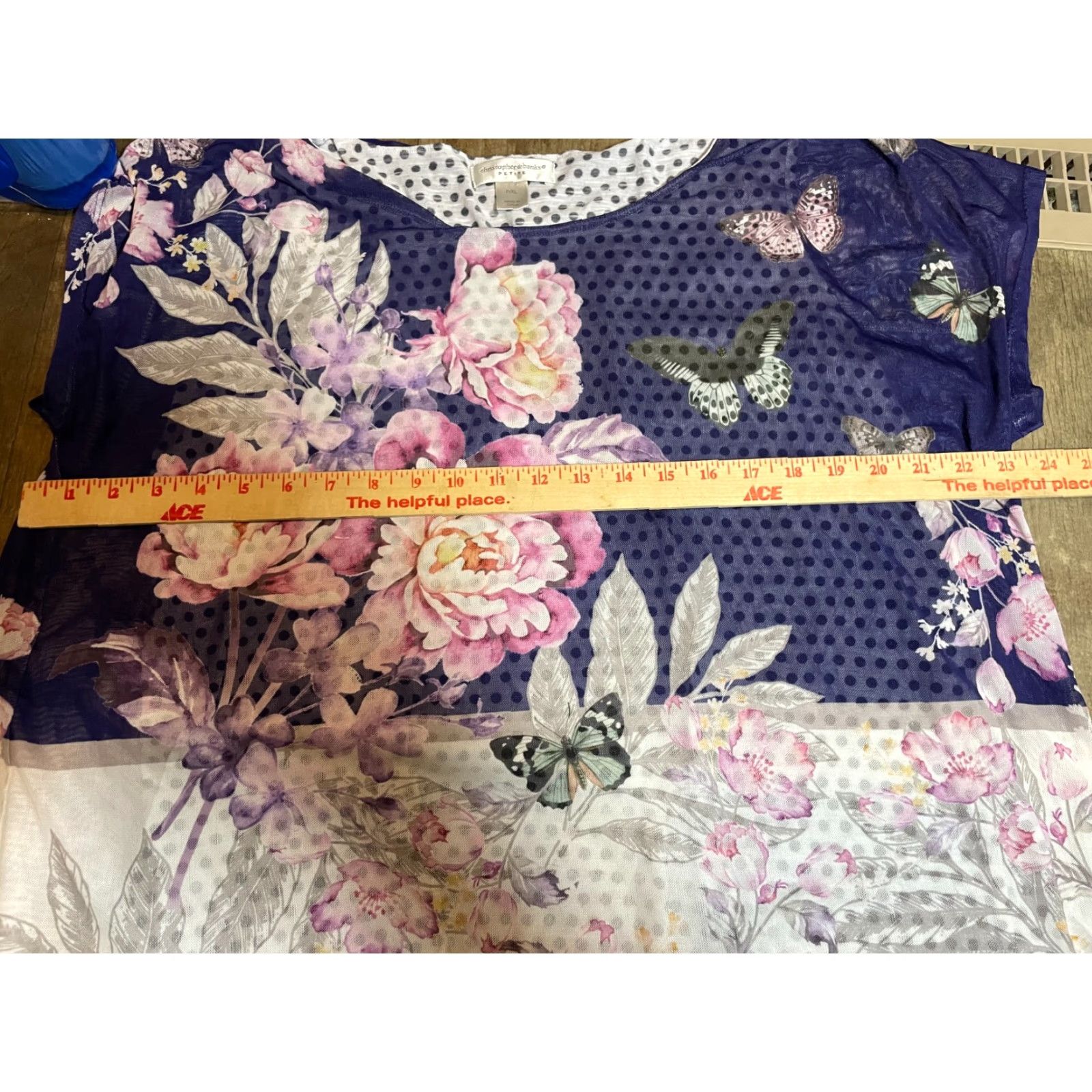 Vintage Christopher & Banks Top Womens PXL Petite XL Purple Floral Butterfly Lined Shirt Size XL / US 12-14 / IT 48-50 - 5 Thumbnail