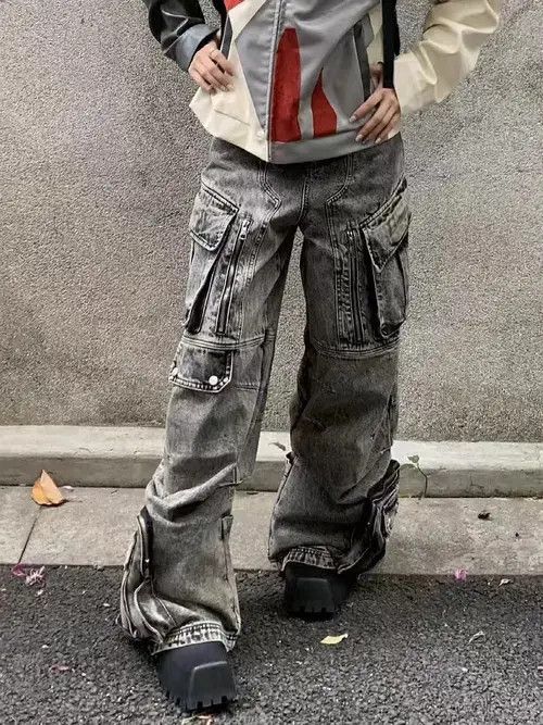 Japanese Brand × Jean Vintage workwear multi-pocket draped wide-leg jeans Size US 32 / EU 48 - 4 Thumbnail