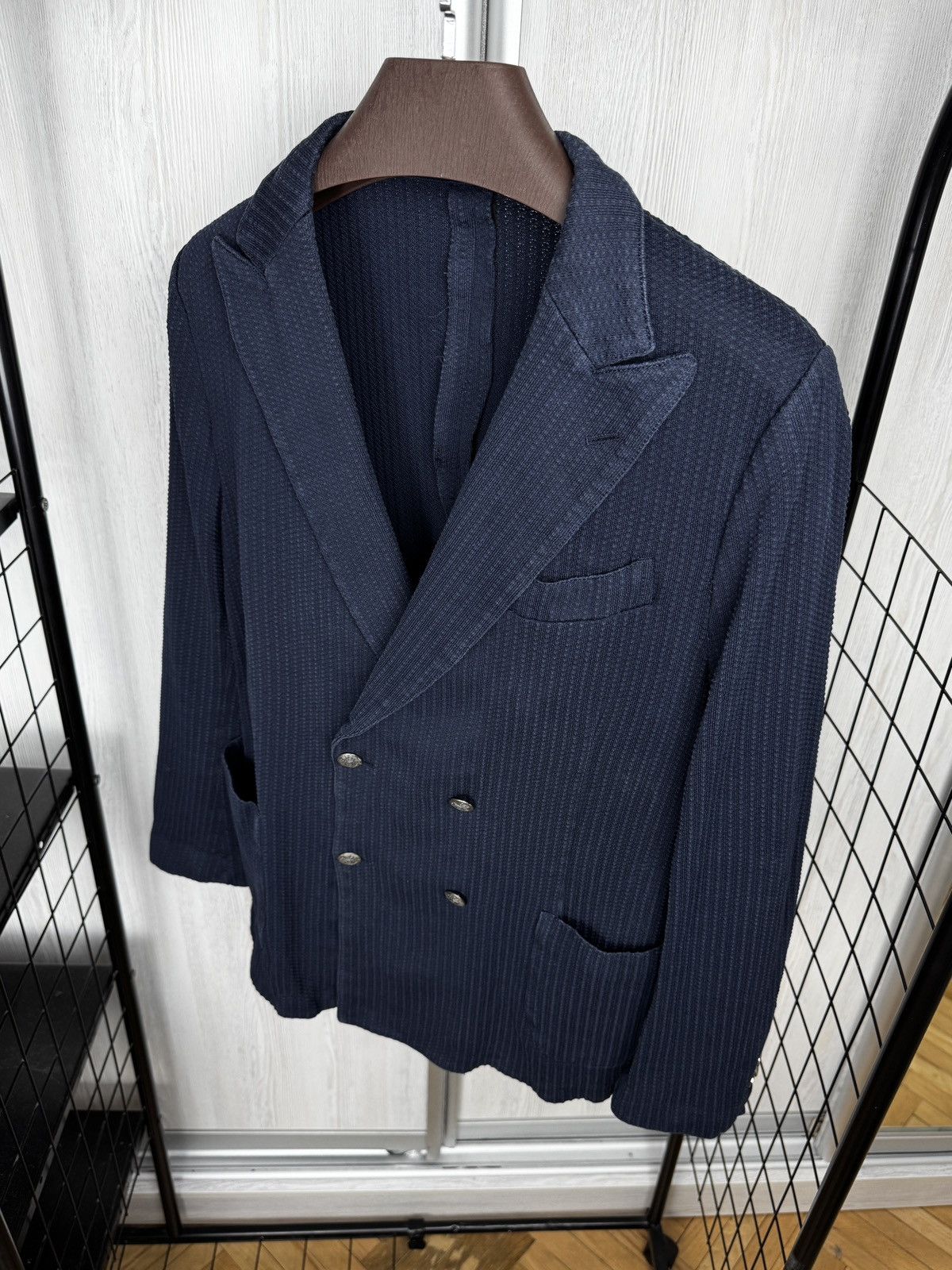 Lardini Lardini Double Breasted Knitted Cotton Blazer Navy Size 38R - 6 Thumbnail