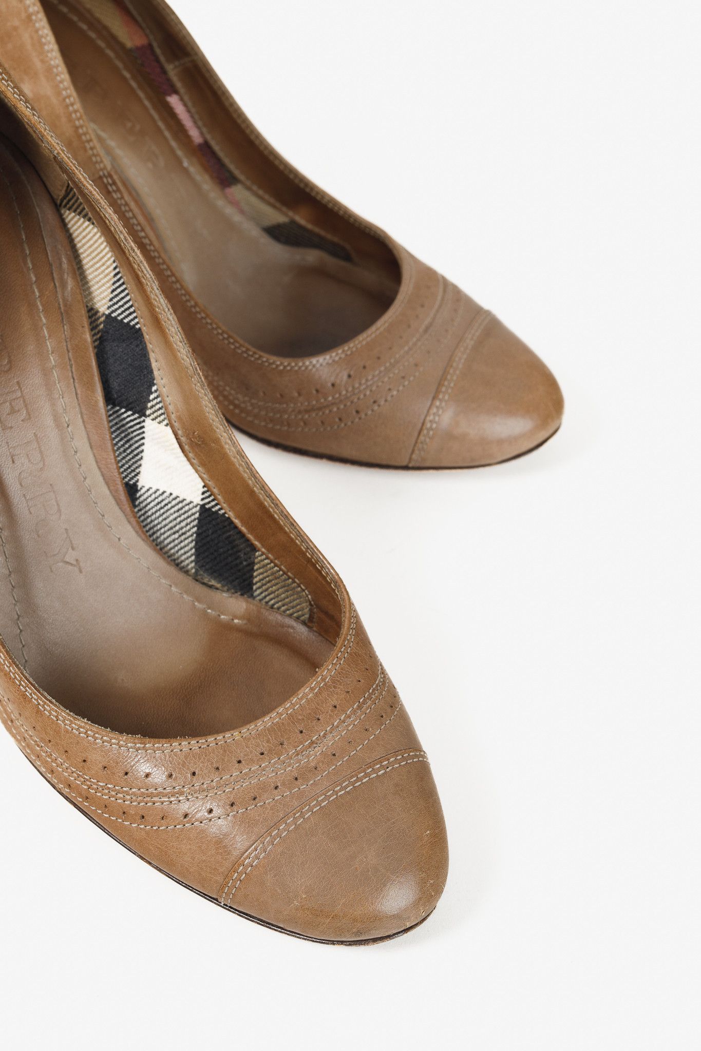 Burberry Burberry Bridle Leather Stawell 100 Taupe Brogue Pump Size US 6.5 / IT 36.5 - 6 Thumbnail