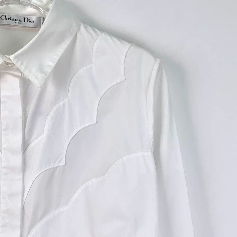 Dior Dior White cotton lapel long-sleeved irregular wavy shirt Size XS / US 0-2 / IT 36-38 - 3 Thumbnail