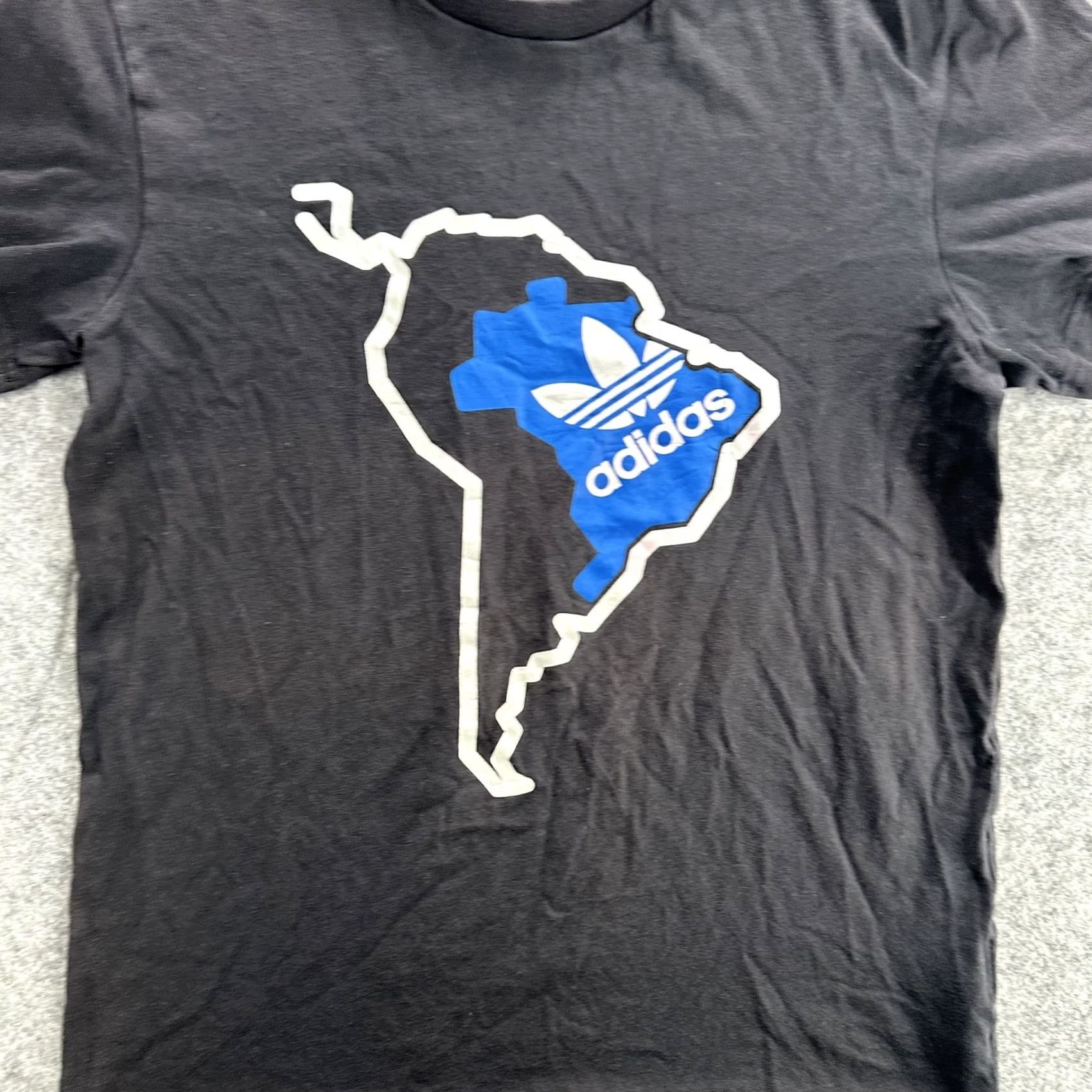 Adidas Adidas Shirt Small Mens Black Blue Trefoil South America Map Graphic Tee Classic Size US S / EU 44-46 / 1 - 4 Thumbnail