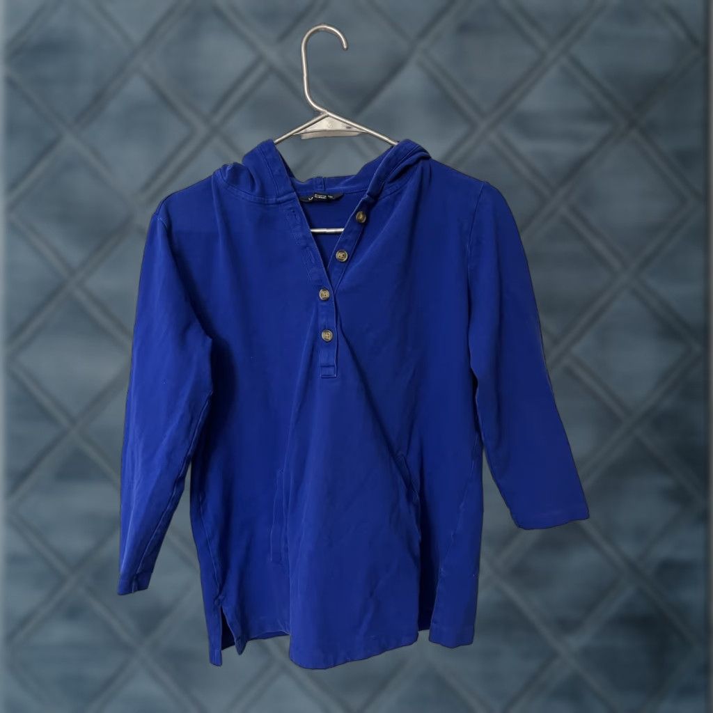 Lands' End Lands' End Blue Henley Hoodie Top Women's XS 3/4 Sleeve Knit Pullover Size XS / US 0-2 / IT 36-38 - 1 Thumbnail