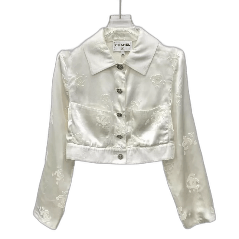 Chanel Chanel Beige Silk Cropped Button-Up Jacket Size XXS / US 00 / IT 34 - 1 Thumbnail