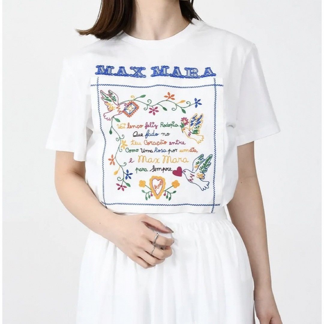 Max Mara Max Mara White Crew Neck T-Shirt with Embroidered Logo Size M / US 6-8 / IT 42-44 - 1 Thumbnail