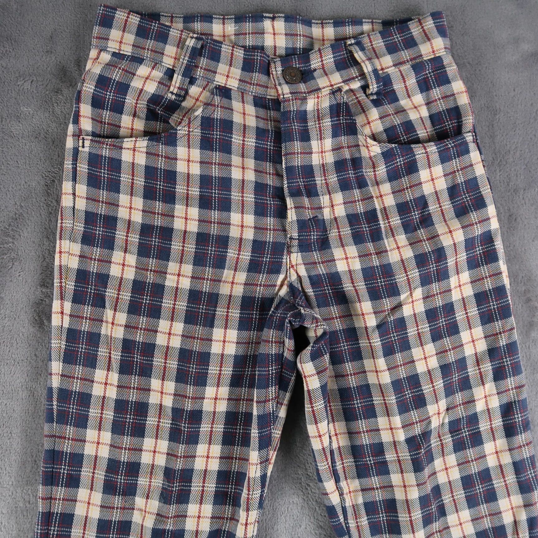 Levi's VTG Levi's 70s Orange Tab Big E Students Sta-Prest Plaid Flare Slacks 25x28 USA Mens Size ONE SIZE - 3 Thumbnail