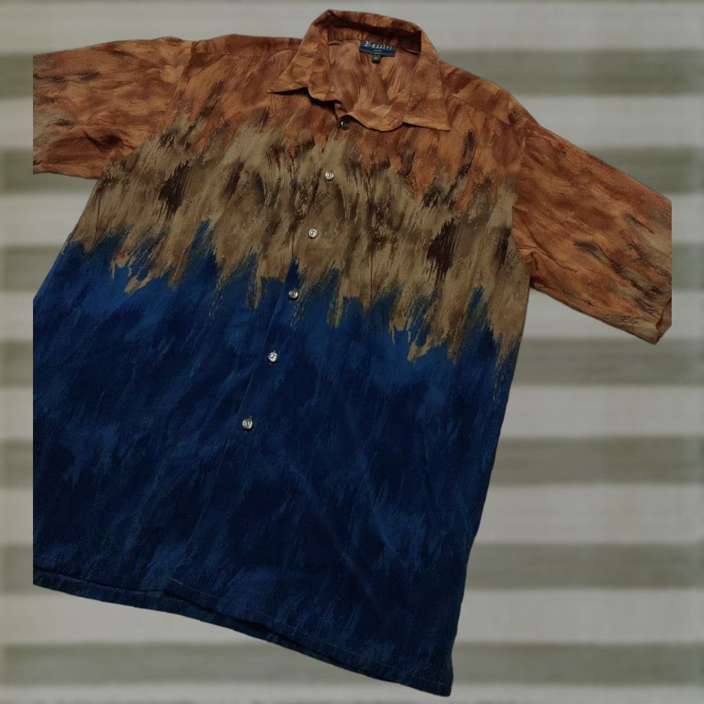 Vintage VINTAGE Bassiri Uomo Shirt Geometric Button-Up Men M Blue Brown Polyester Microfiber Casual, Business, Travel, Party/Cocktail, All Seasons Mens Size US M / EU 48-50 / 2 - 1 Thumbnail