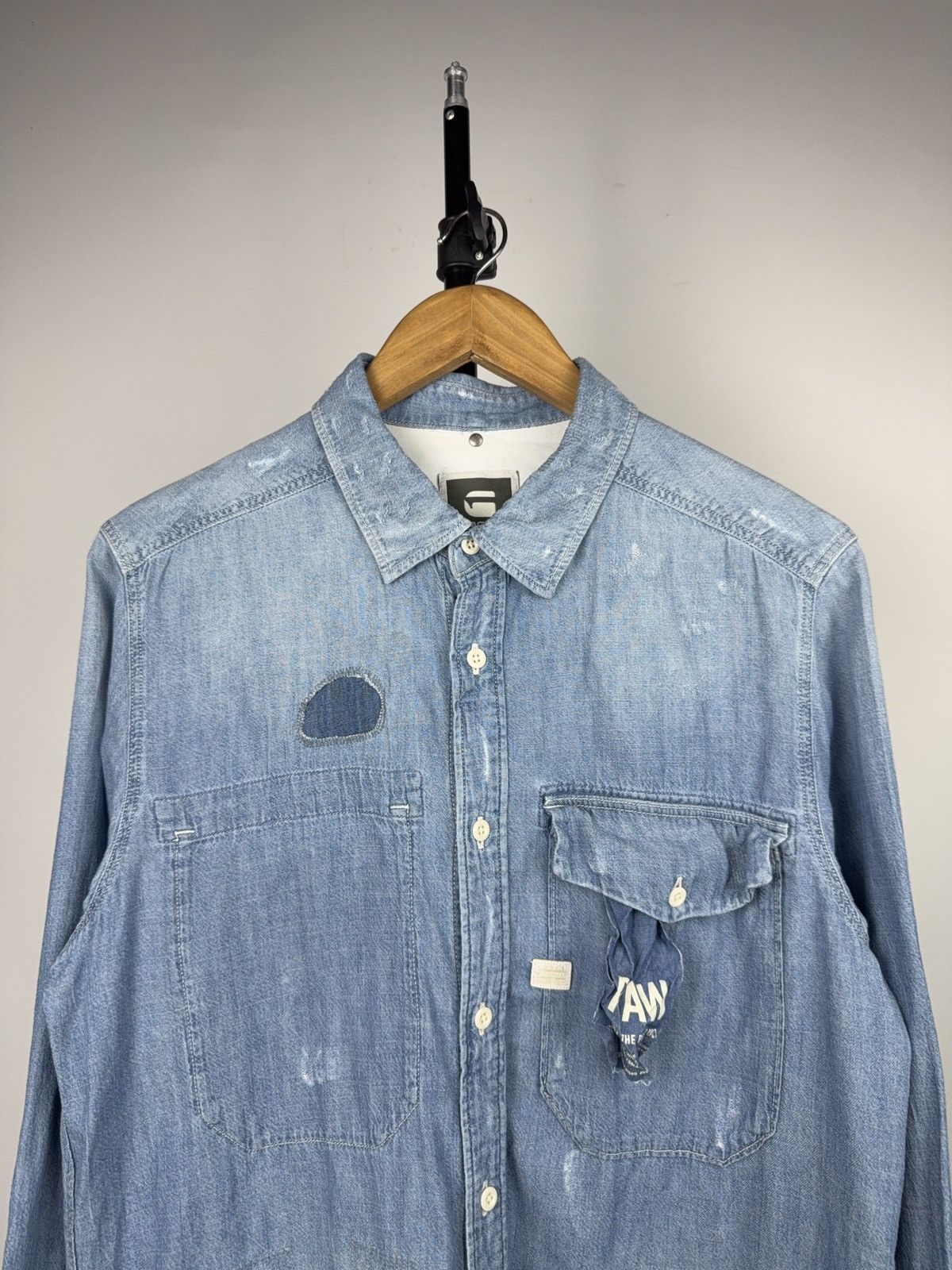 G-Star Retro 00s G-Star RAW Landon Distressed Denim Shirt L Size US L / EU 52-54 / 3 - 2 Thumbnail