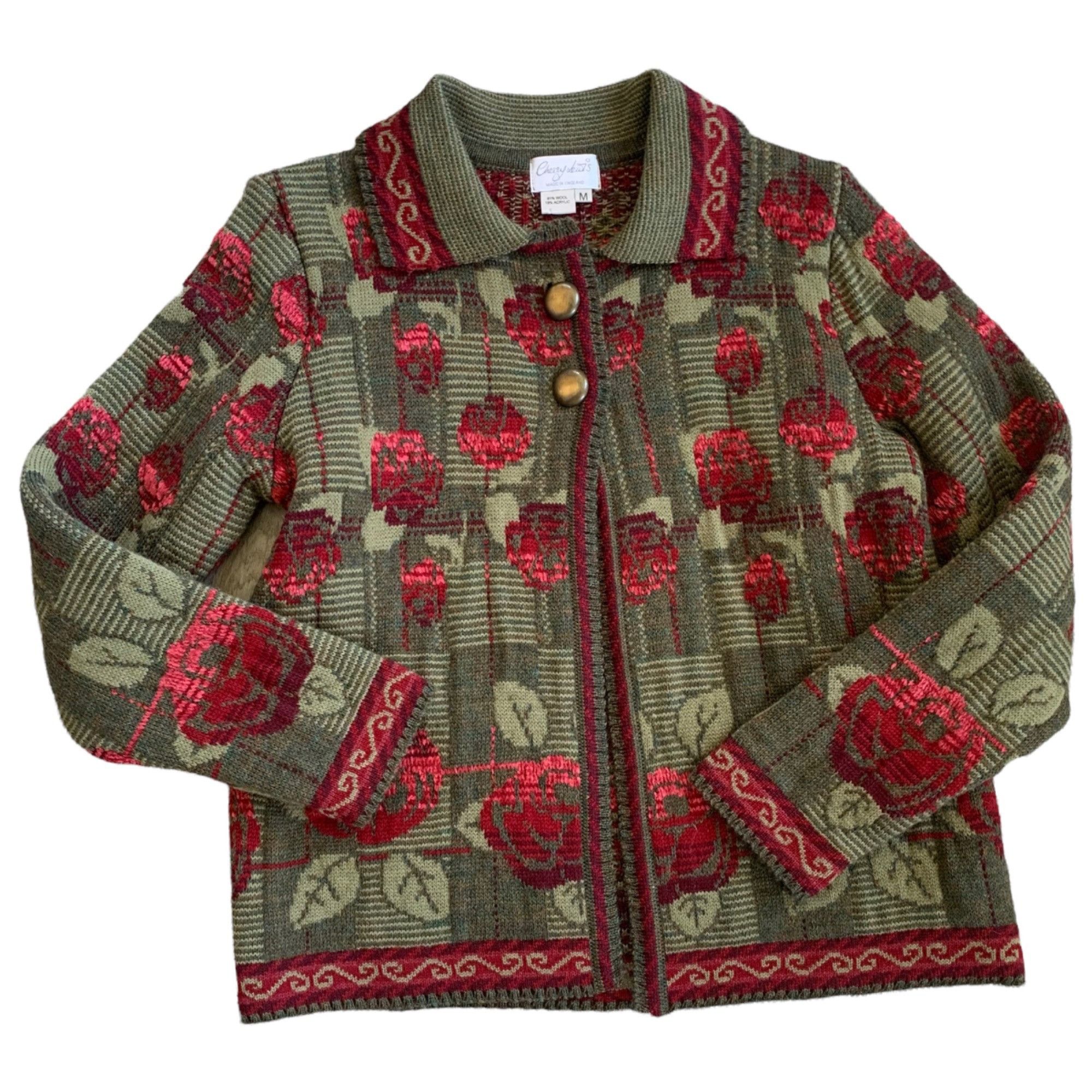 Vintage Vintage Cherry Lewis Floral Chunky Knit Wool Sweater Cardiga Size M / US 6-8 / IT 42-44 - 1 Thumbnail