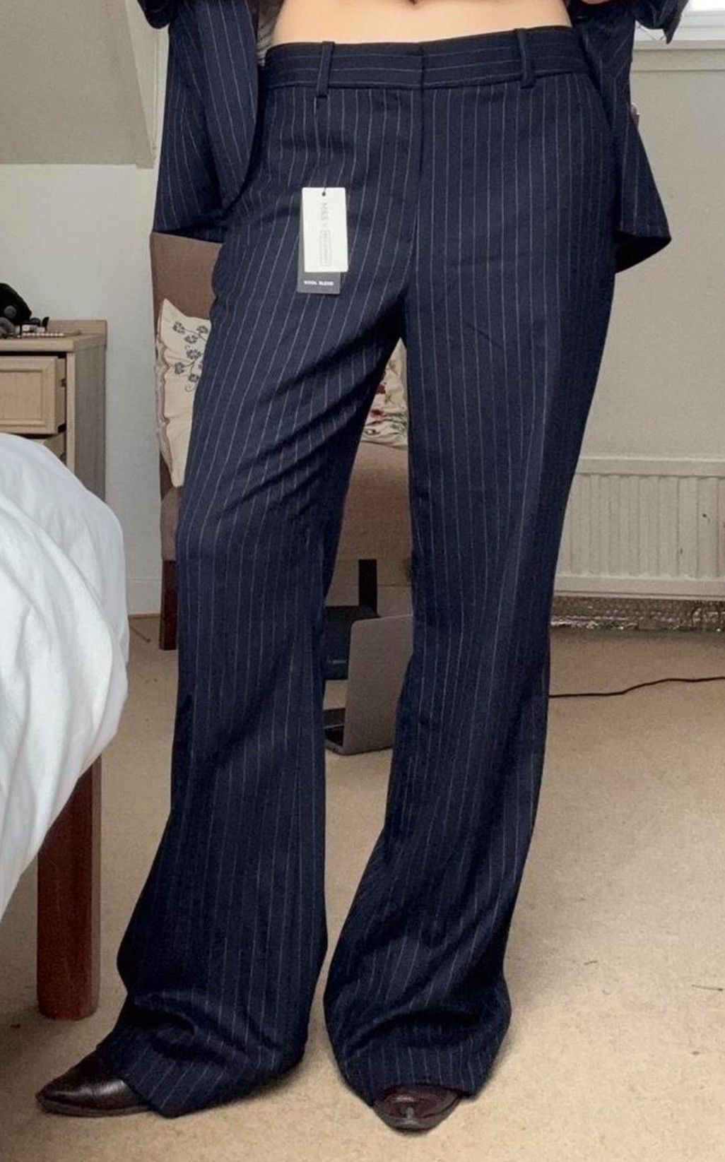 Bella Freud × Marks & Spencer Bella Freud pinstripe navy suit trousers Size 32" / US 10 / IT 46 - 5 Thumbnail