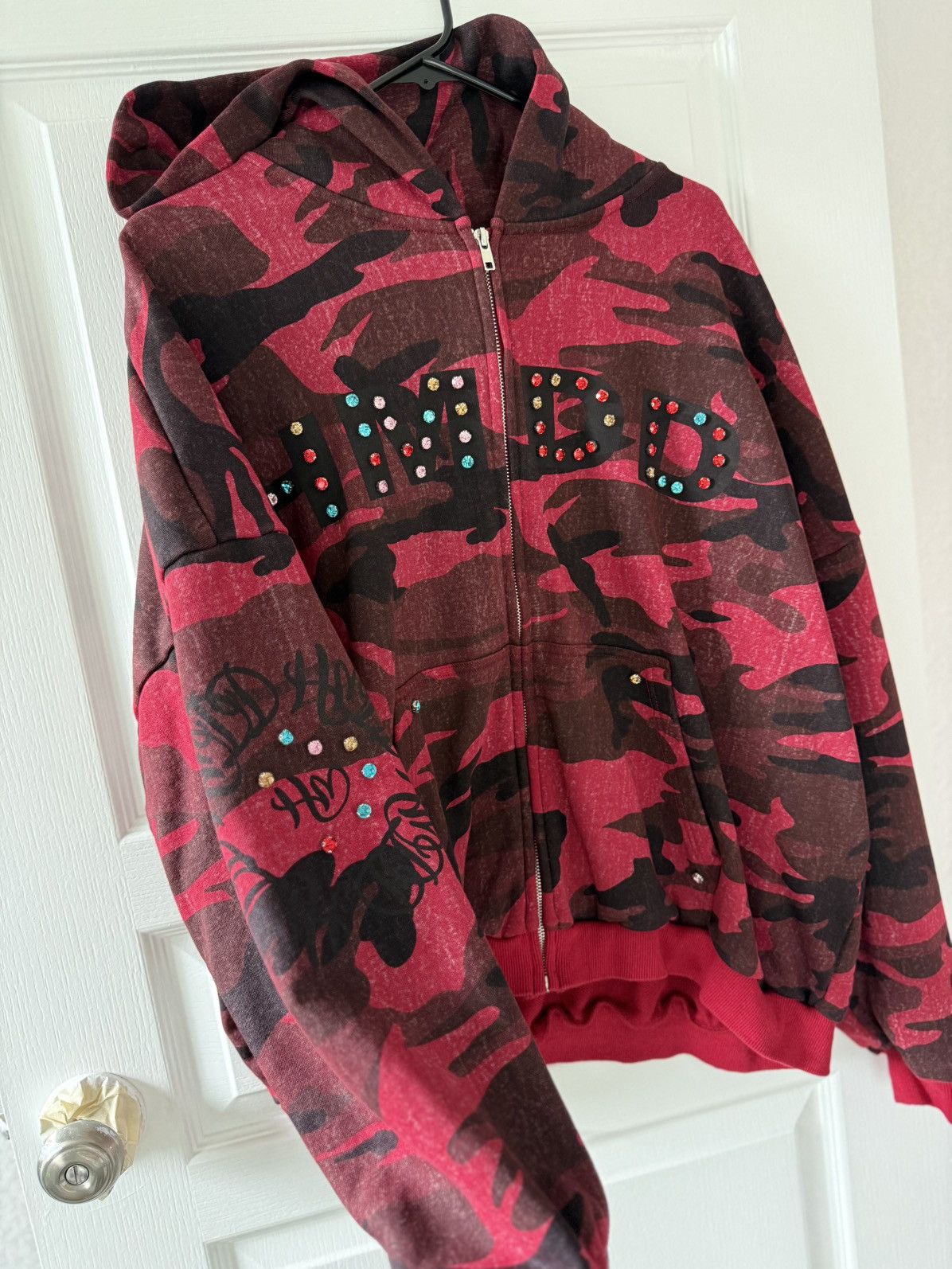 HMDD HMDD Red Camo Rhinestone Zip Up Hoodie Size Medium Size US M / EU 48-50 / 2 - 2 Thumbnail