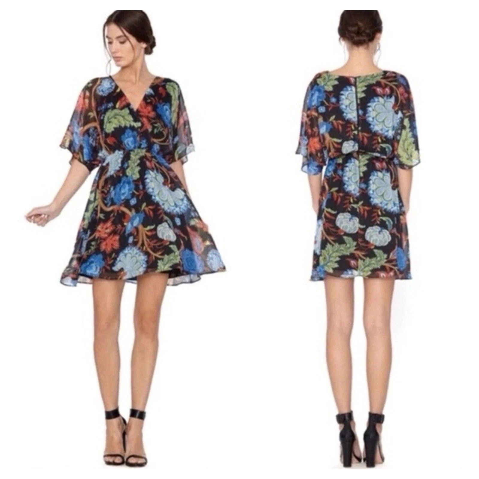 Alice + Olivia Cay Alder Floral Mini Dress Size 4 Black Fall