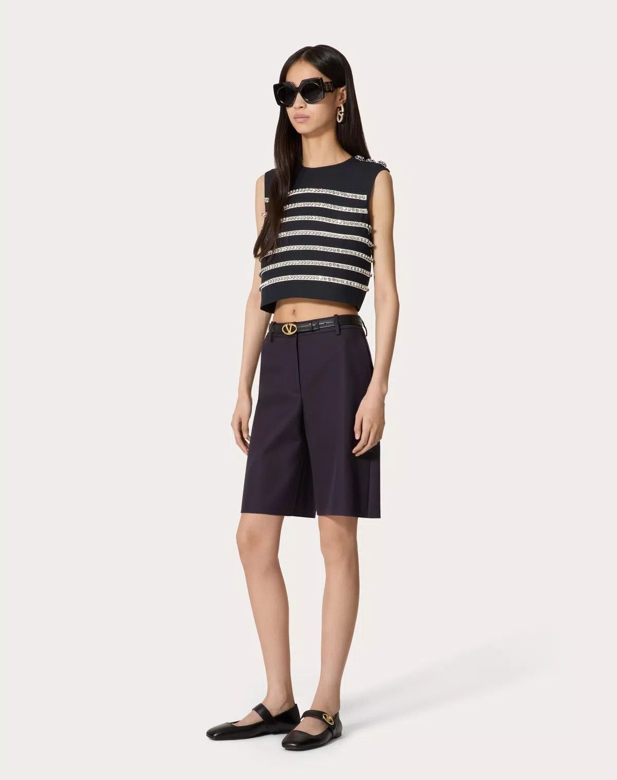 Valentino o1s1wg110426 Embroidered Crepe Couture Top in Ivory/Navy Size M / US 6-8 / IT 42-44 - 3 Thumbnail